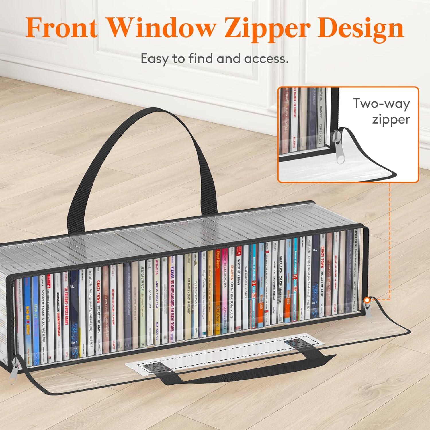 imageLifewit CD Storage Bags Clear PVC Plastic CD Case Holder with Handles Front Window Zipper Design Stackable Media Organizer Box for Albums Hold up to 100 Pcs CDs 50 Each 2 Pack2