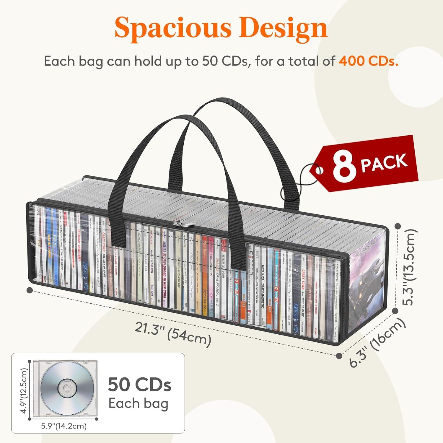 imageLifewit CD Storage Bags Clear PVC Plastic CD Case Holder with Handles Front Window Zipper Design Stackable Media Organizer Box for Albums Hold up to 100 Pcs CDs 50 Each 2 Pack8