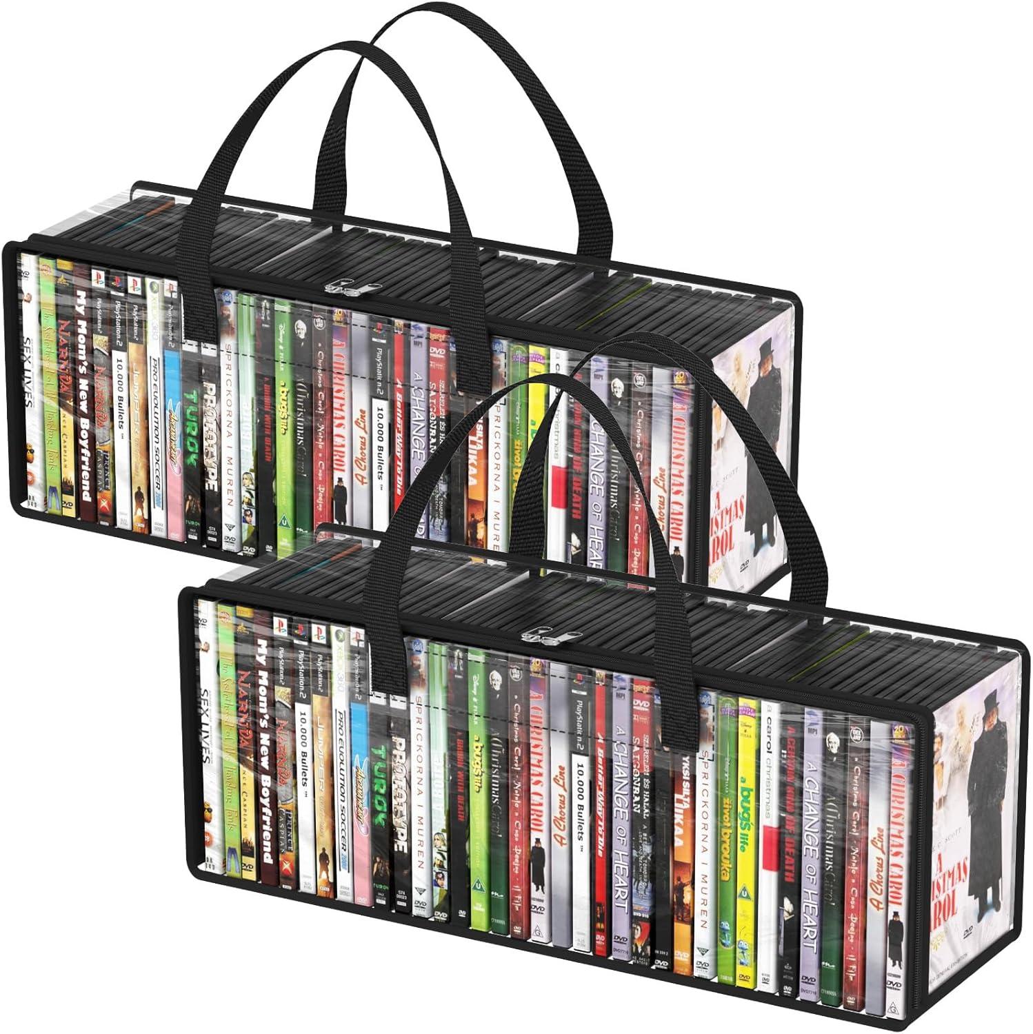 imageLifewit CD Storage Bags Clear PVC Plastic CD Case Holder with Handles Front Window Zipper Design Stackable Media Organizer Box for Albums Hold up to 100 Pcs CDs 50 Each 2 Pack2