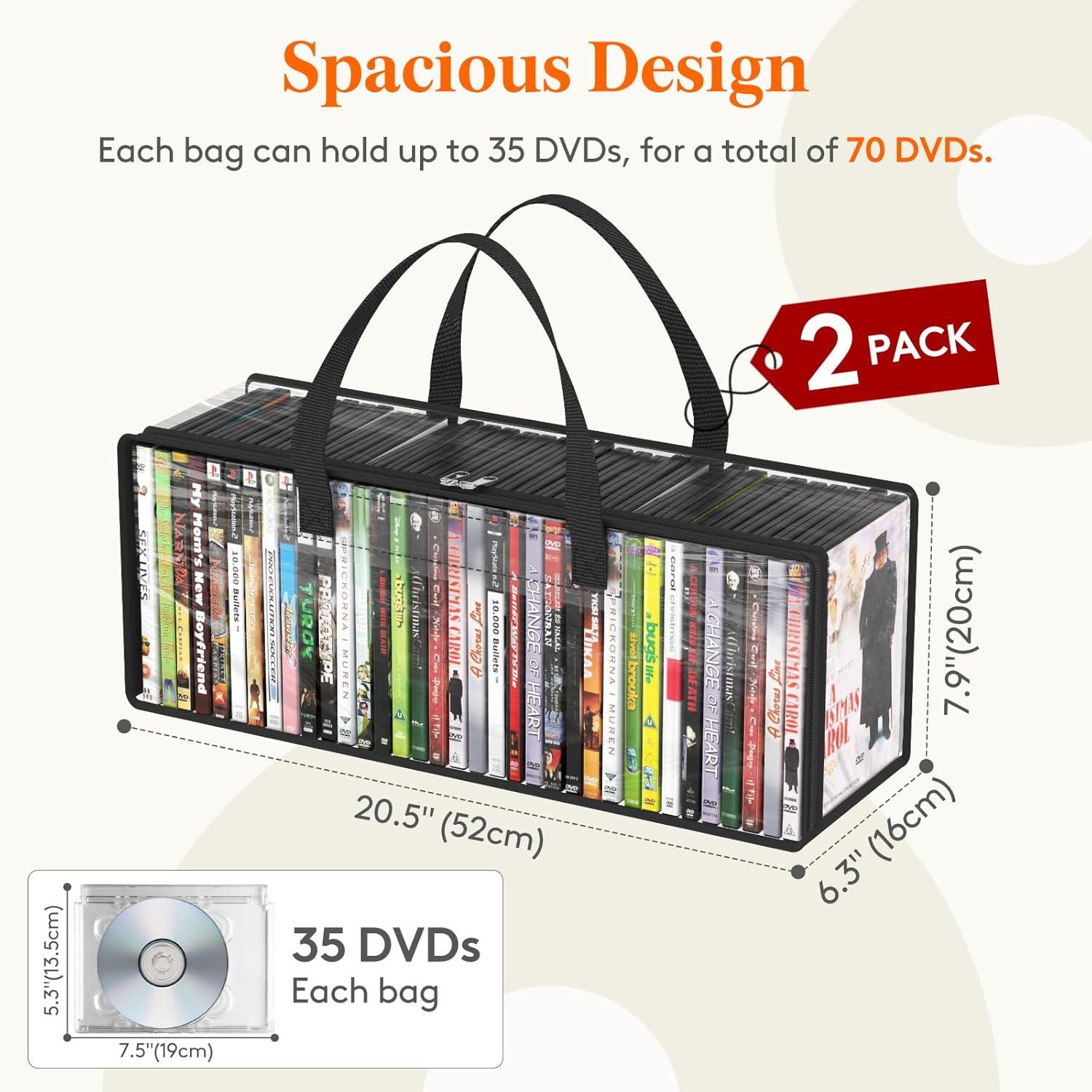 imageLifewit CD Storage Bags Clear PVC Plastic CD Case Holder with Handles Front Window Zipper Design Stackable Media Organizer Box for Albums Hold up to 100 Pcs CDs 50 Each 2 Pack2