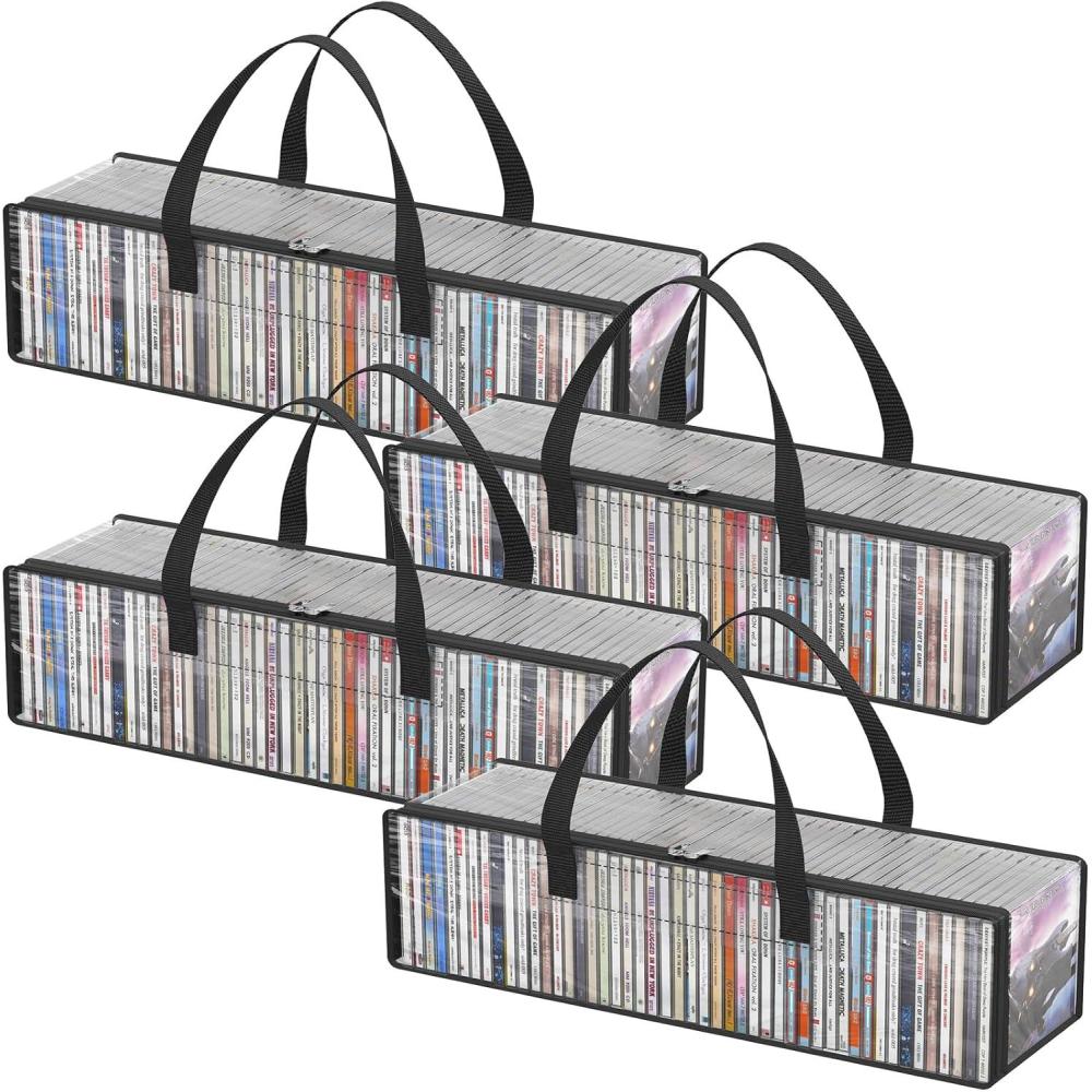 imageLifewit CD Storage Bags Clear PVC Plastic CD Case Holder with Handles Front Window Zipper Design Stackable Media Organizer Box for Albums Hold up to 100 Pcs CDs 50 Each 2 Pack4