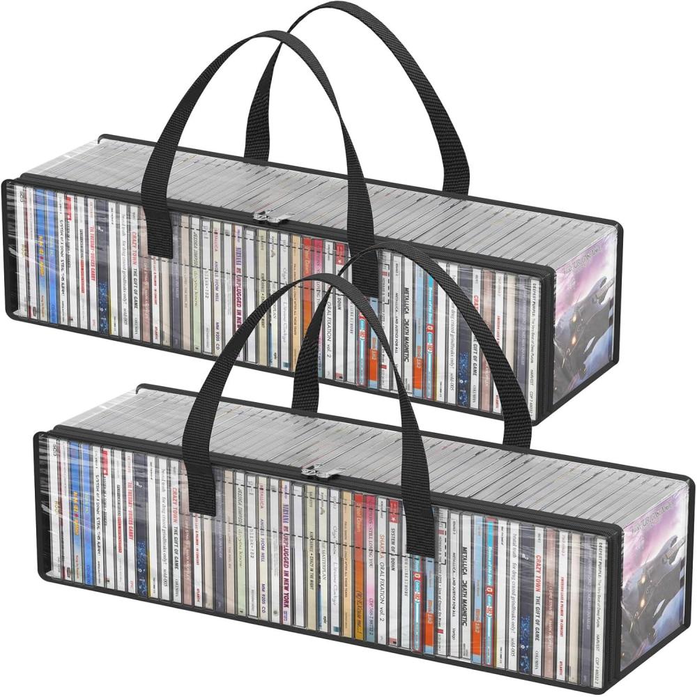 imageLifewit CD Storage Bags Clear PVC Plastic CD Case Holder with Handles Front Window Zipper Design Stackable Media Organizer Box for Albums Hold up to 100 Pcs CDs 50 Each 2 Pack2