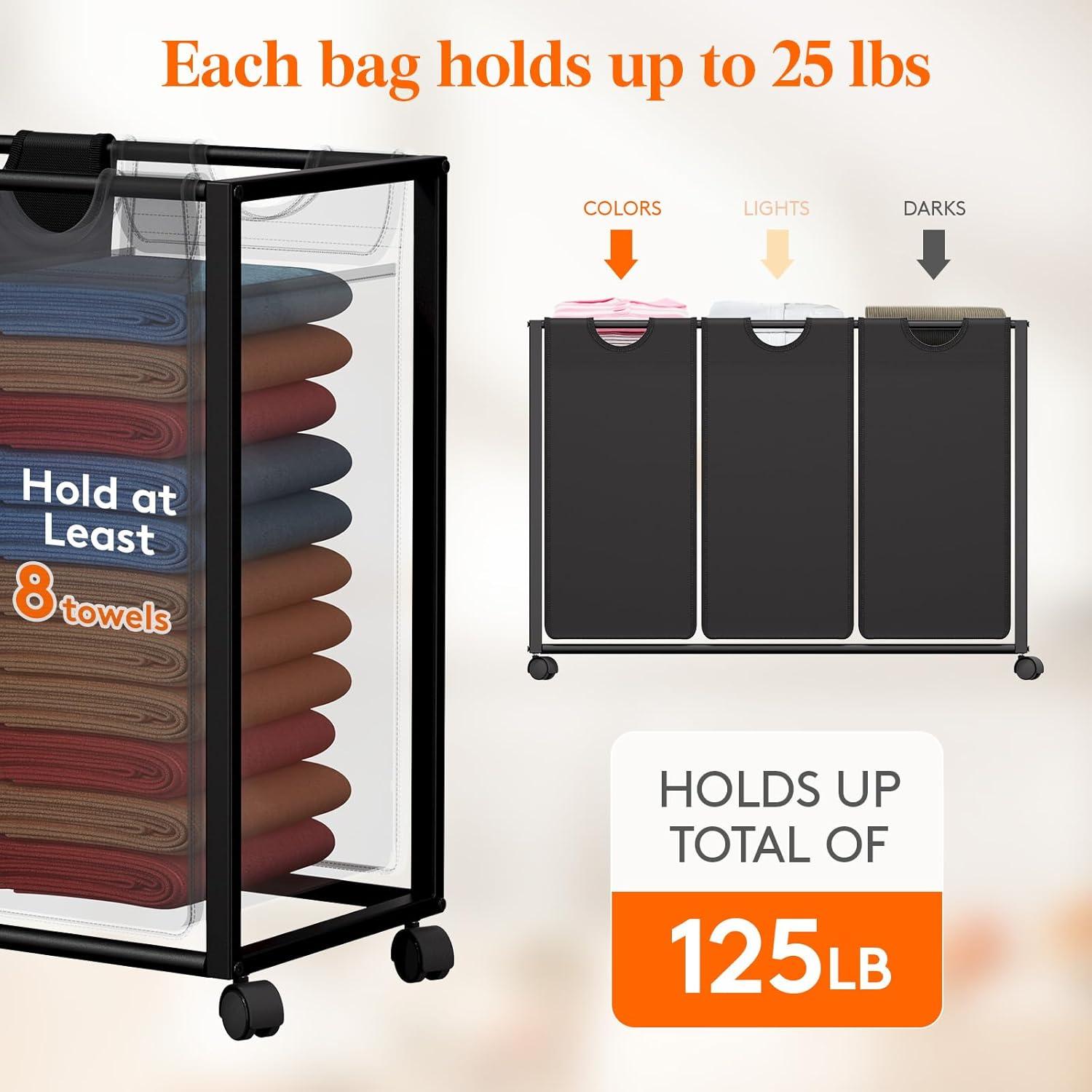 imageLifewit Laundry Hamper 3 Section Large Rolling Laundry Sorter with Shelf amp 2 Drawers PullOut Laundry Basket Organizer with Wheels and Removable Bag for Laundry Room Bathroom Rustic Brown and BlackRustic Brown