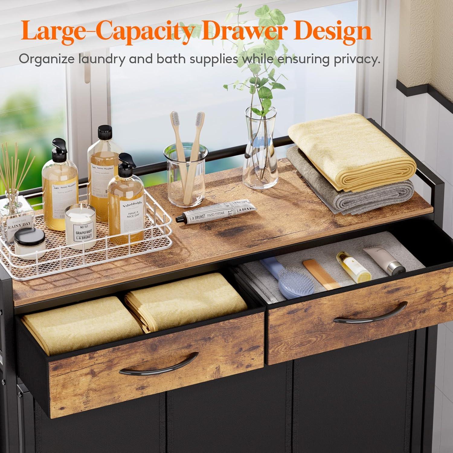 imageLifewit Laundry Hamper 3 Section Large Rolling Laundry Sorter with Shelf amp 2 Drawers PullOut Laundry Basket Organizer with Wheels and Removable Bag for Laundry Room Bathroom Rustic Brown and BlackRustic Brown