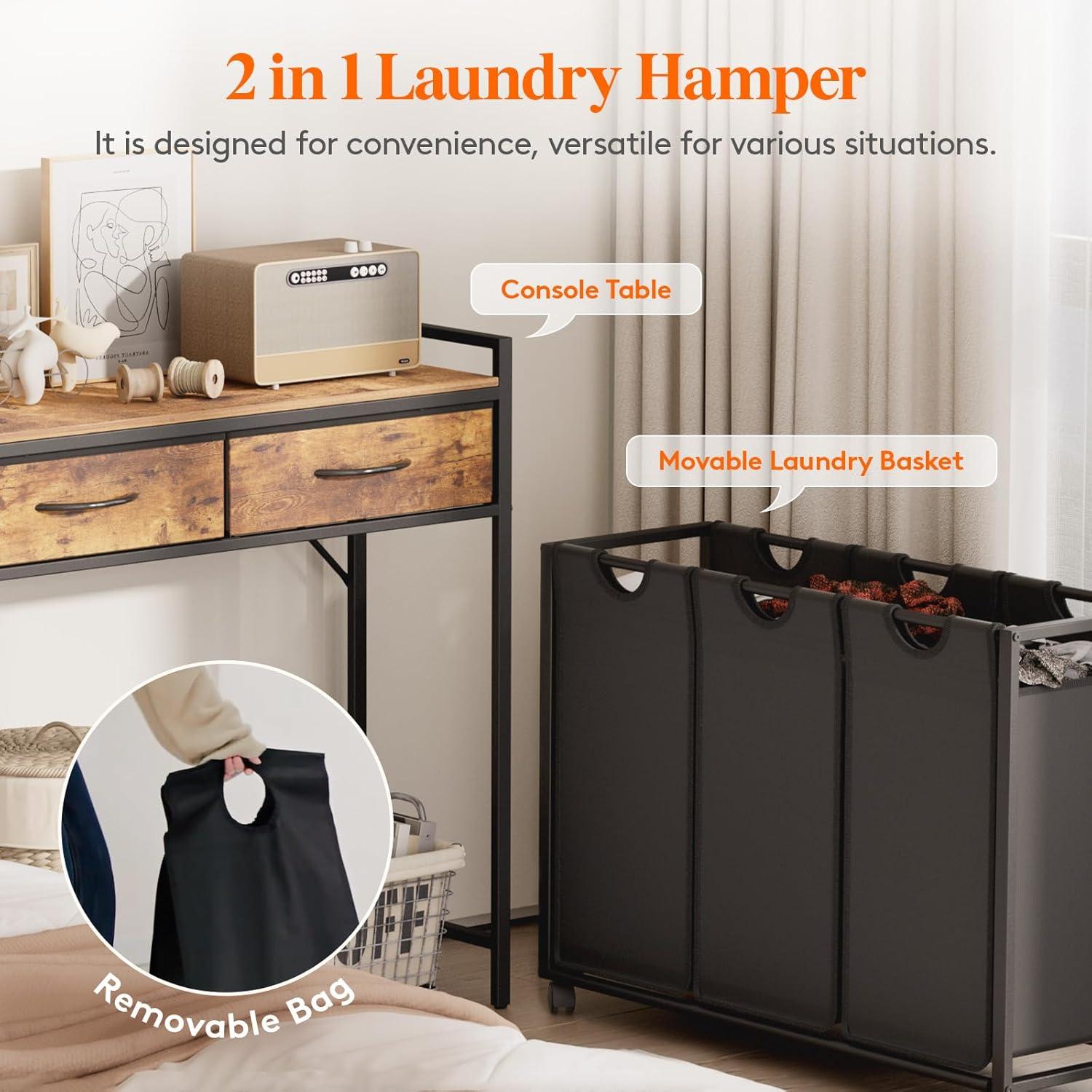 imageLifewit Laundry Hamper 3 Section Large Rolling Laundry Sorter with Shelf amp 2 Drawers PullOut Laundry Basket Organizer with Wheels and Removable Bag for Laundry Room Bathroom Rustic Brown and BlackRustic Brown
