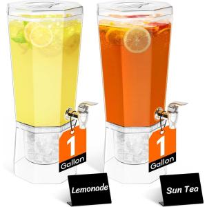 Lifewit 1.6 Gallon Drink Dispenser for Parties, 6L Plastic Beverage Container with Stand for Juice/Tea/Soda & Lemonade, BPA Free Clear Water Pitcher with Spigot for Mimosa Bar, Party Hosting(2)