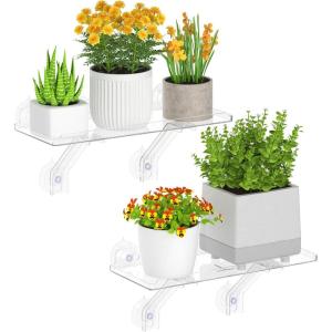 Lifewit Extra Wide & Strong Window Plant Floating Shelves 2 Pack, Heavy Duty Acrylic Suction Cup Shelf, Window Sill Extender for Indoor Succulent Plants, Micro Greens, Seed Starter Pots, Herb Planters(2)
