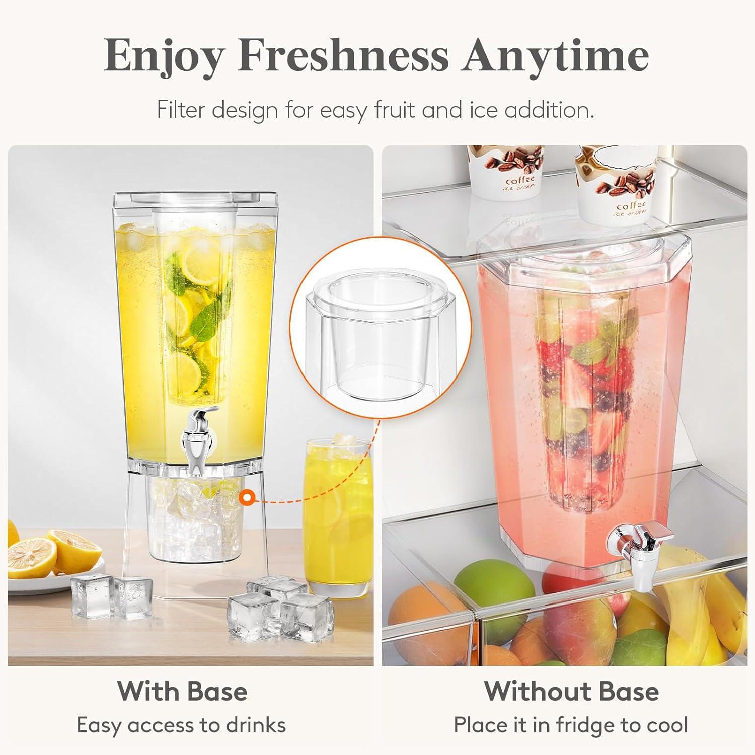 imageLifewit 1 Gallon Drink Dispenser for Parties 2 Pcs Plastic Beverage Container for JuiceTeaSoda with Stand amp Ice Core Clear Lemonade Dispenser with Spigot BPA Free Water Pitcher for Fridge2