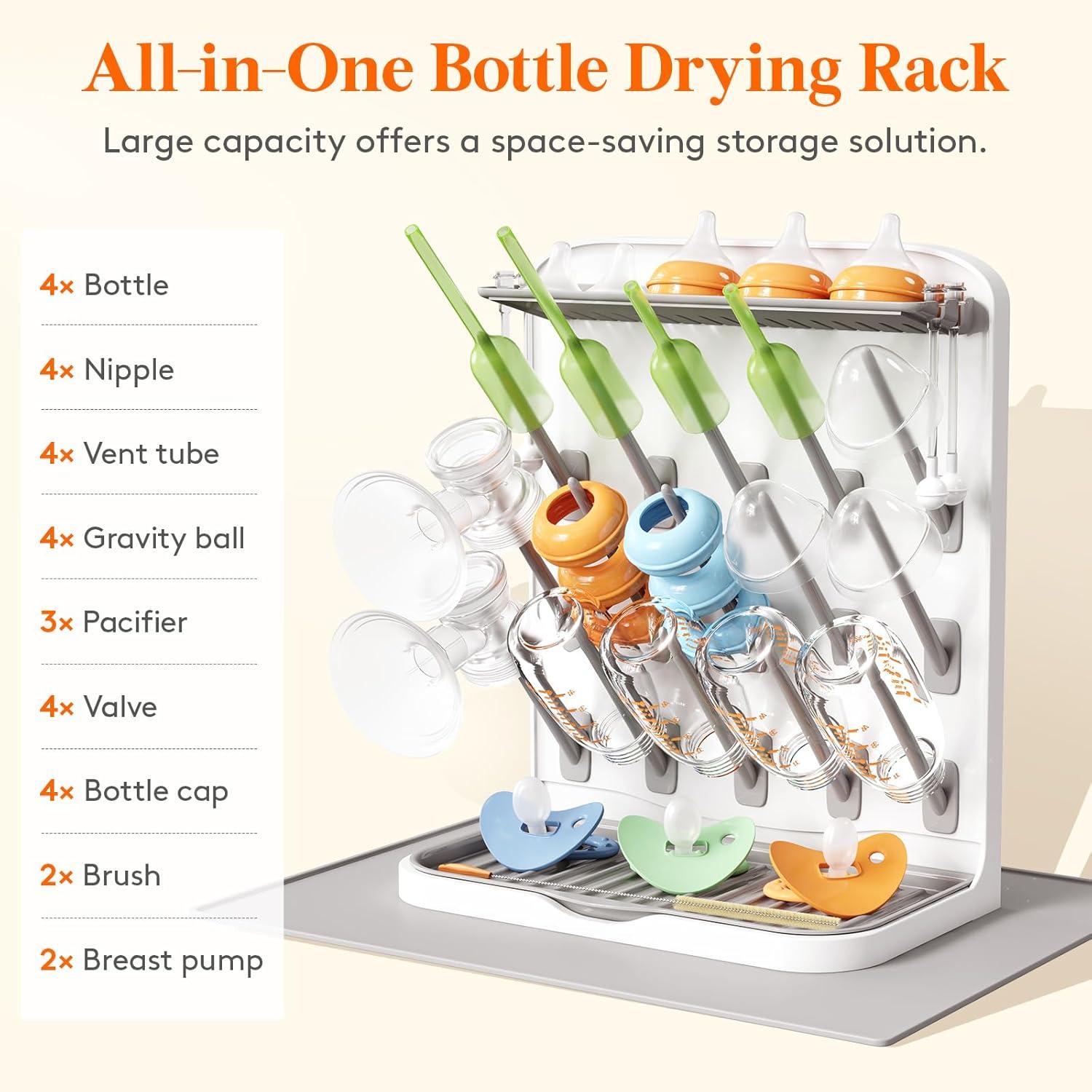 imageLifewit Large Baby Bottle Drying Rack 15 Hooks Vertical Rack Dryer with Removable Pacifiers Box Drip Tray Space Saving Countertop Holder Organizer for Weighted Straws Pump Partswith Drain Mat