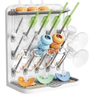 Lifewit Large Baby Bottle Drying Rack, 15 Hooks Vertical Rack Dryer with Removable Pacifiers Box, Drip Tray, Space Saving Countertop Holder Organizer for Weighted Straws, Pump Parts(without Drain Mat)