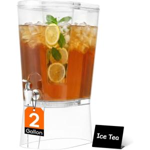 Lifewit 2 Gallon Drink Dispenser for Parties 2 Pcs, Large Plastic Beverage Container for Juice/Tea/Soda with Stand & Ice Core, Clear Lemonade Dispenser with Spigot, BPA Free Water Pitcher for Hosting(1)