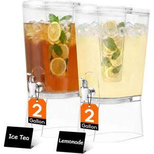 Lifewit 2 Gallon Drink Dispenser for Parties 2 Pcs, Large Plastic Beverage Container for Juice/Tea/Soda with Stand & Ice Core, Clear Lemonade Dispenser with Spigot, BPA Free Water Pitcher for Hosting(2)