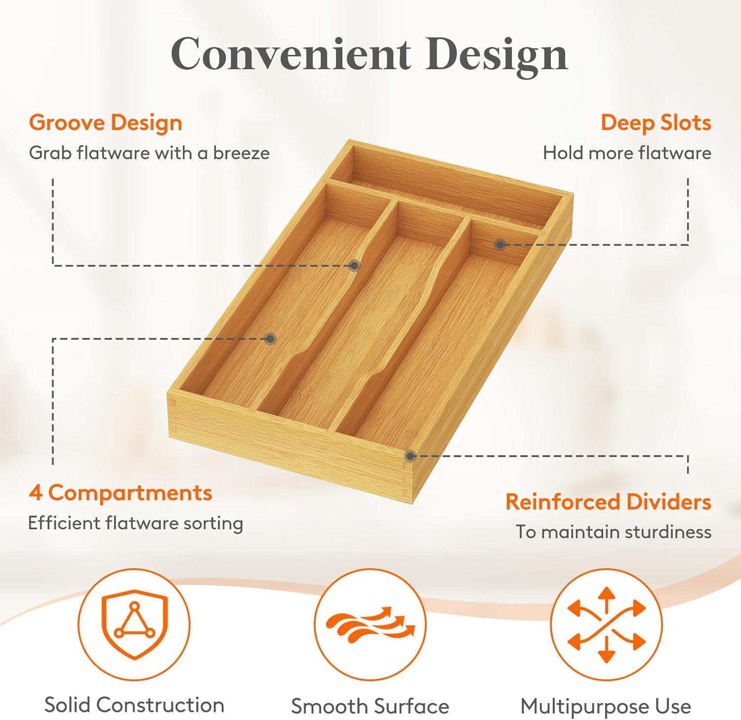 imageLifewit Silverware Drawer Organizer Utensil Tray for Kitchen Flatware and Cutlery Holder Storage for Spoons Forks Knives 86 x 125 Natural67W x 12D