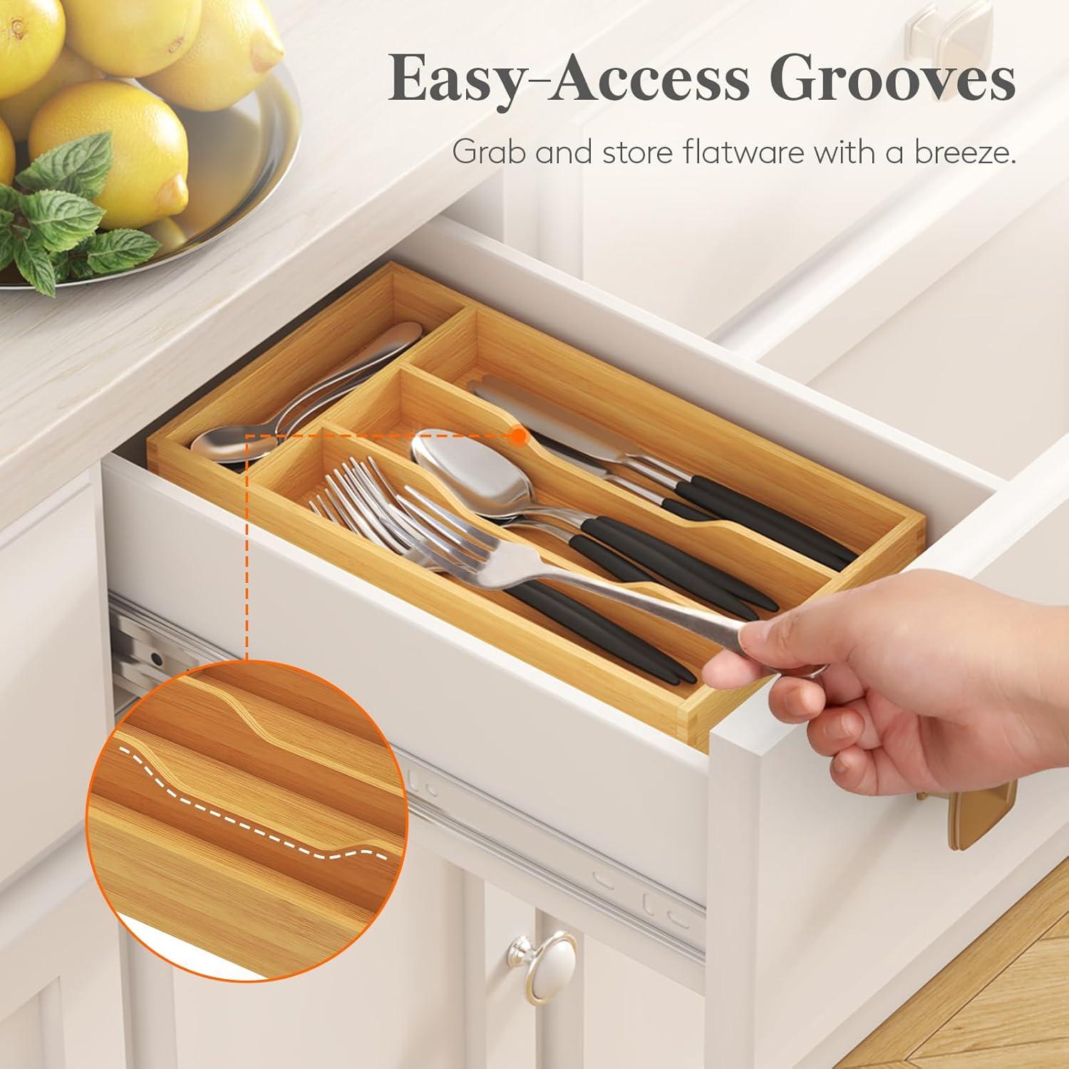 imageLifewit Silverware Drawer Organizer Utensil Tray for Kitchen Flatware and Cutlery Holder Storage for Spoons Forks Knives 86 x 125 Natural67W x 12D