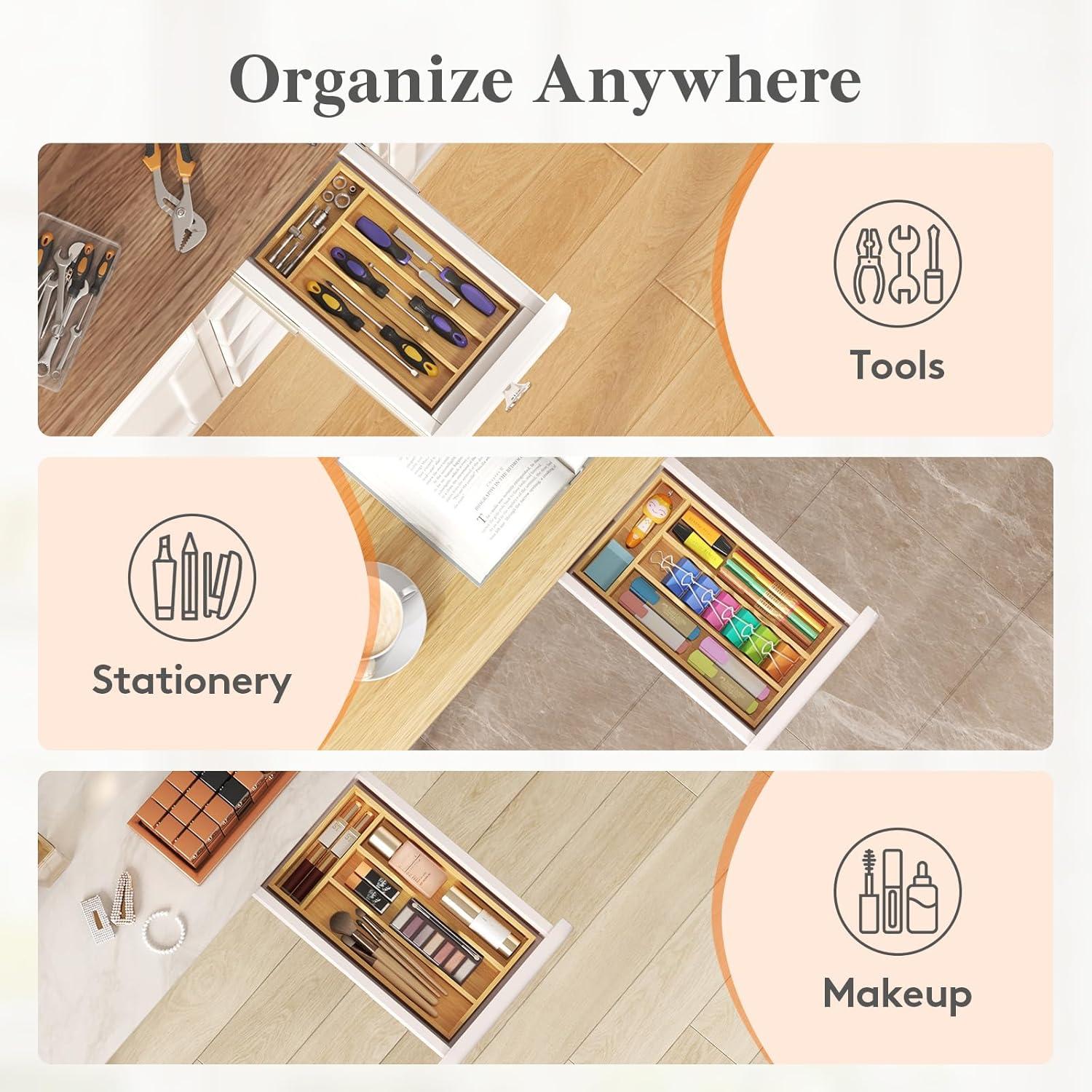imageLifewit Silverware Drawer Organizer Utensil Tray for Kitchen Flatware and Cutlery Holder Storage for Spoons Forks Knives 86 x 125 Natural67W x 12D