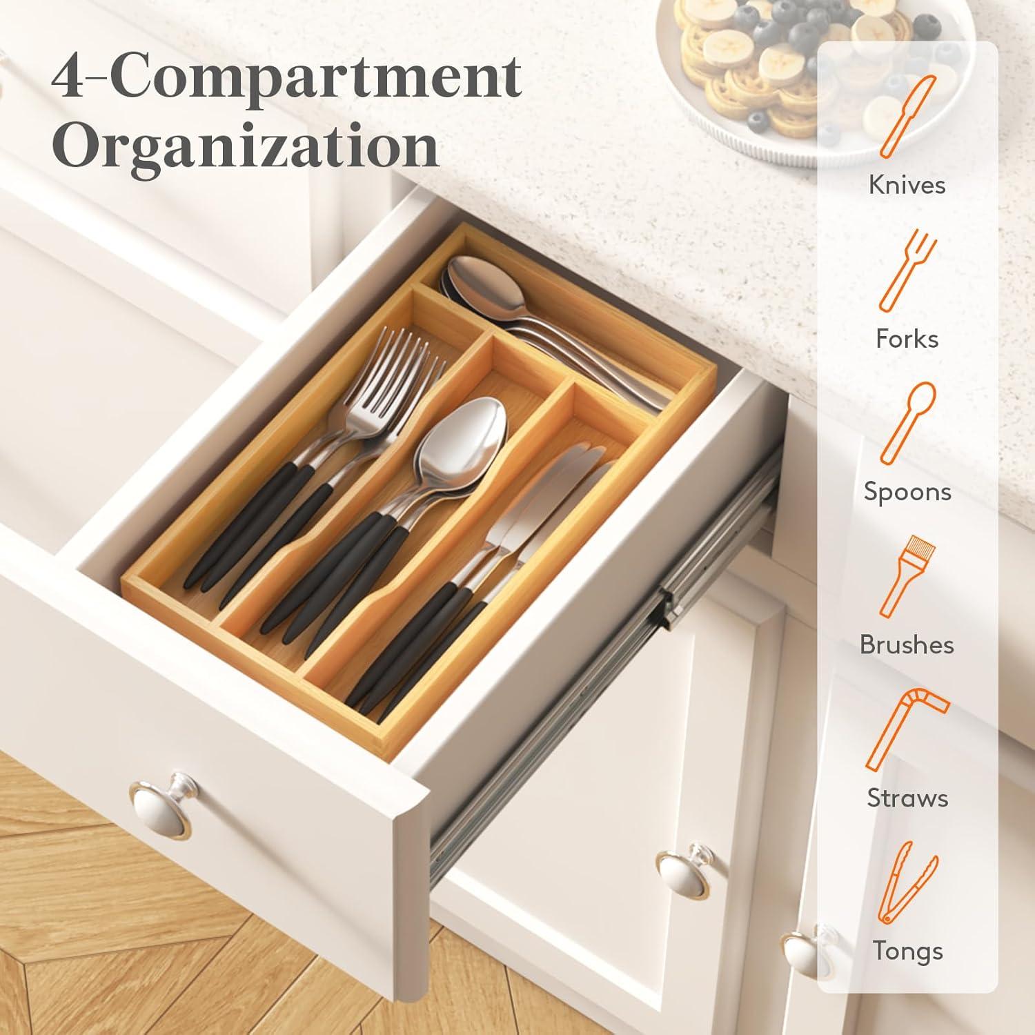 imageLifewit Silverware Drawer Organizer Utensil Tray for Kitchen Flatware and Cutlery Holder Storage for Spoons Forks Knives 86 x 125 Natural67W x 12D