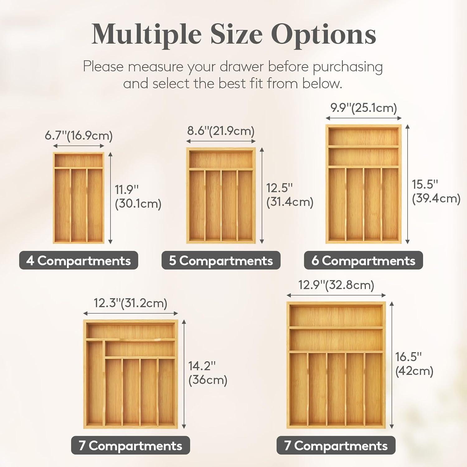 imageLifewit Silverware Drawer Organizer Utensil Tray for Kitchen Flatware and Cutlery Holder Storage for Spoons Forks Knives 86 x 125 Natural67W x 12D