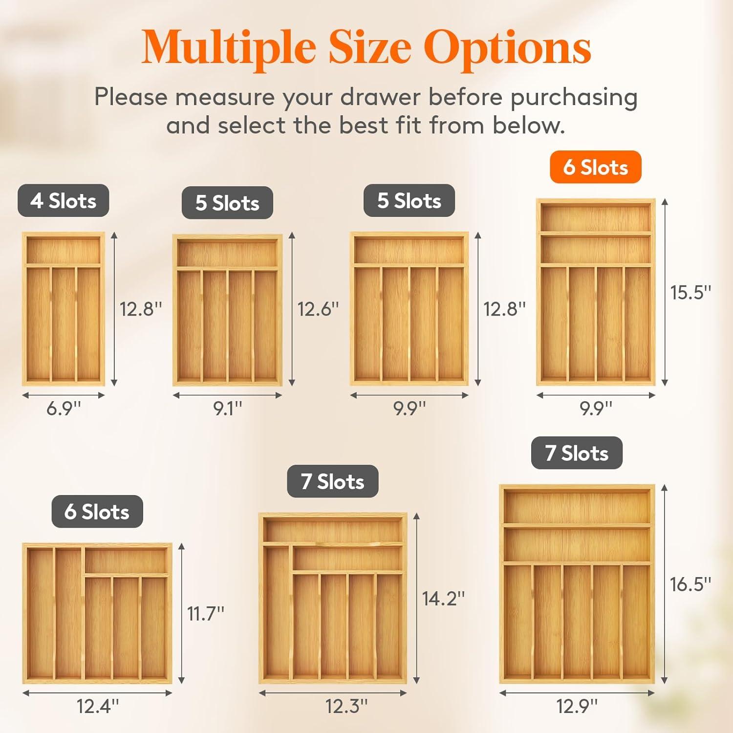 imageLifewit Silverware Drawer Organizer Utensil Tray for Kitchen Flatware and Cutlery Holder Storage for Spoons Forks Knives 86 x 125 Natural99W x 155D