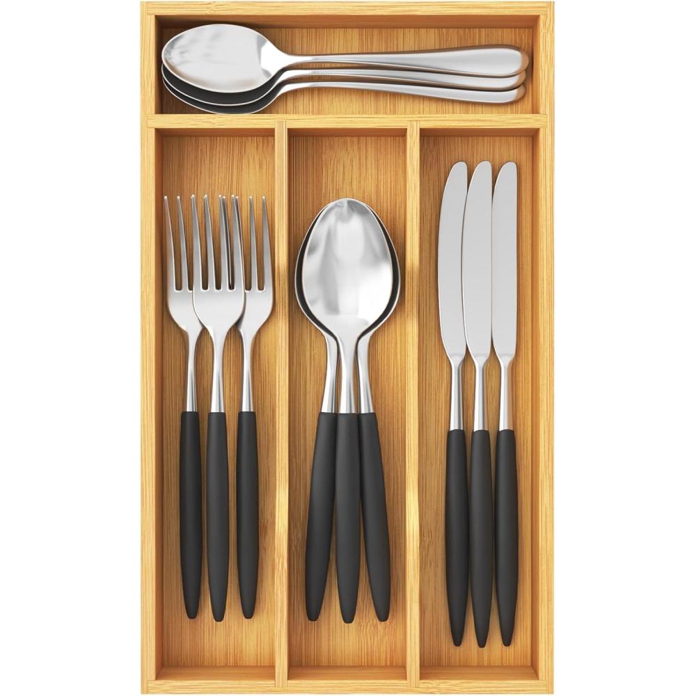 imageLifewit Silverware Drawer Organizer Utensil Tray for Kitchen Flatware and Cutlery Holder Storage for Spoons Forks Knives 86 x 125 Natural67W x 12D