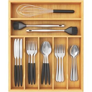 Lifewit Silverware Drawer Organizer, Utensil Tray for Kitchen, Flatware and Cutlery Holder, Storage for Spoons Forks Knives, 8.6 x 12.5″, Natural(12.9”W x 16.5”D)