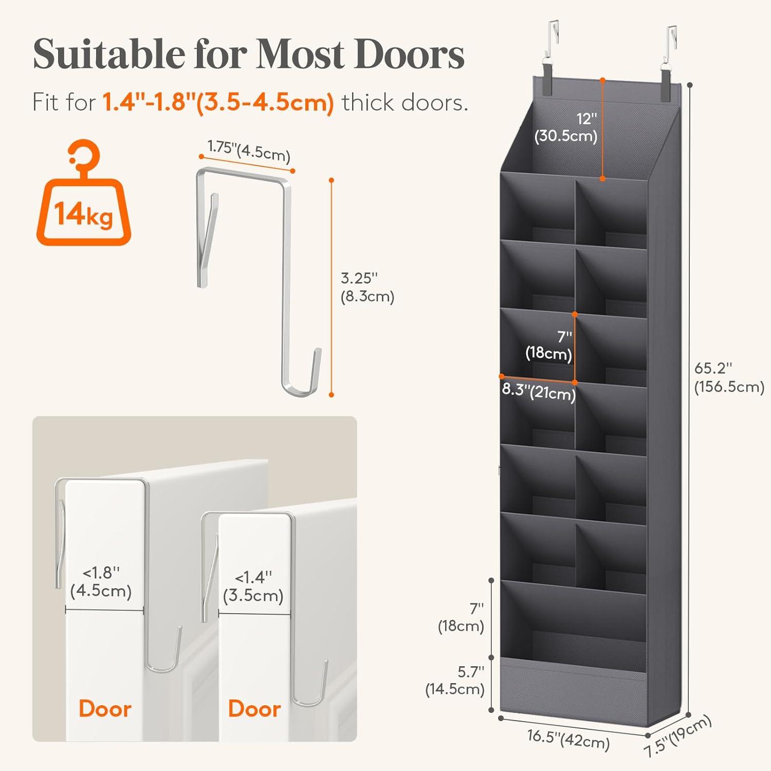 imageLifewit 6 Tier Over the Door Shoe Organizer with 11 Large Deep Pockets Fabric Hanging Shoes Shelf for Closet Dorm Storage Fit Up to 12 Pair Shoe Rack Holder for Sneakers Boots GrayGray