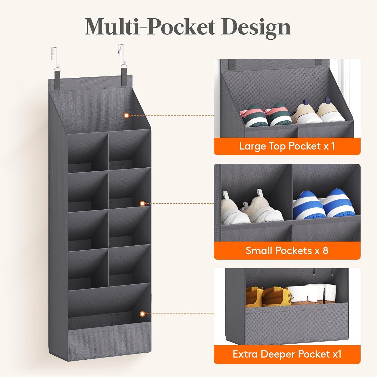 imageLifewit 6 Tier Over the Door Shoe Organizer with 11 Large Deep Pockets Fabric Hanging Shoes Shelf for Closet Dorm Storage Fit Up to 12 Pair Shoe Rack Holder for Sneakers Boots GrayGray