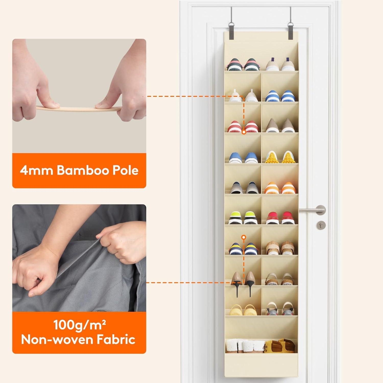 imageLifewit 6 Tier Over the Door Shoe Organizer with 11 Large Deep Pockets Fabric Hanging Shoes Shelf for Closet Dorm Storage Fit Up to 12 Pair Shoe Rack Holder for Sneakers Boots GrayBeige
