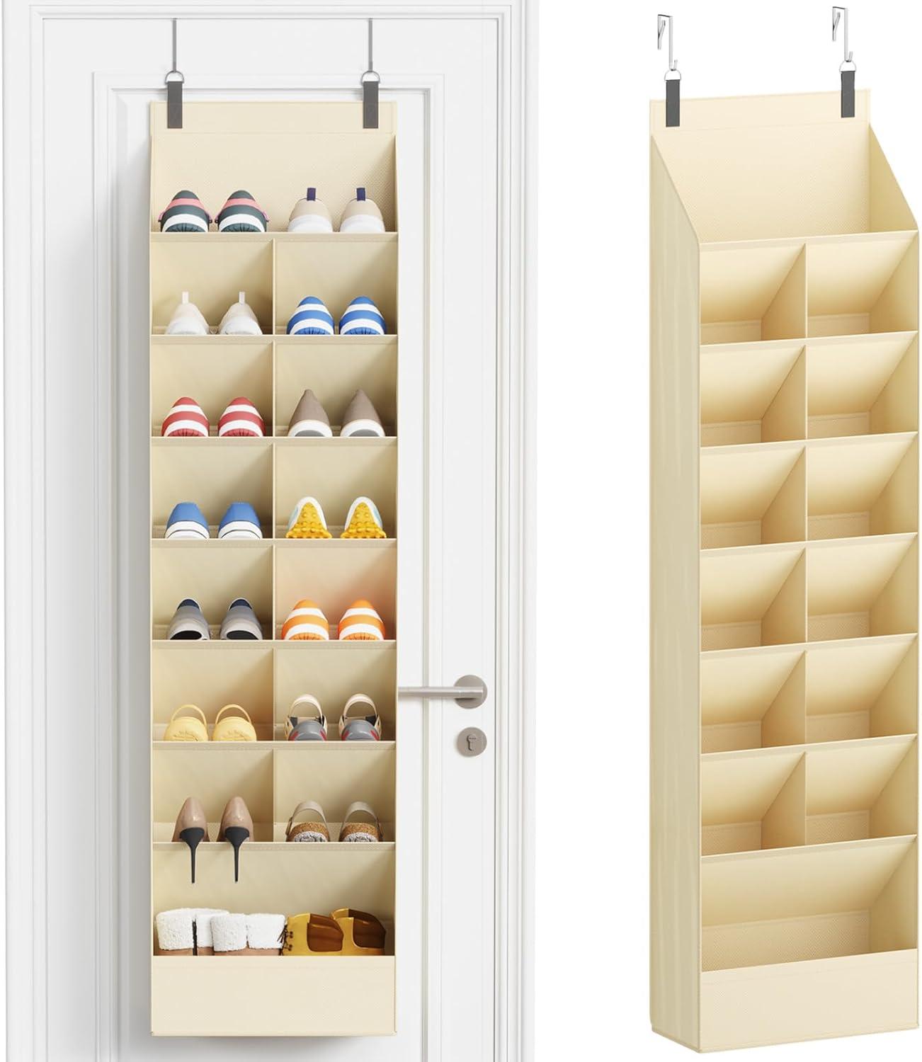 imageLifewit 6 Tier Over the Door Shoe Organizer with 11 Large Deep Pockets Fabric Hanging Shoes Shelf for Closet Dorm Storage Fit Up to 12 Pair Shoe Rack Holder for Sneakers Boots GrayBeige