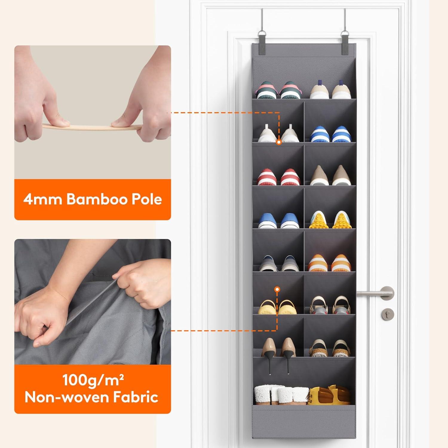 imageLifewit 6 Tier Over the Door Shoe Organizer with 11 Large Deep Pockets Fabric Hanging Shoes Shelf for Closet Dorm Storage Fit Up to 12 Pair Shoe Rack Holder for Sneakers Boots GrayGray