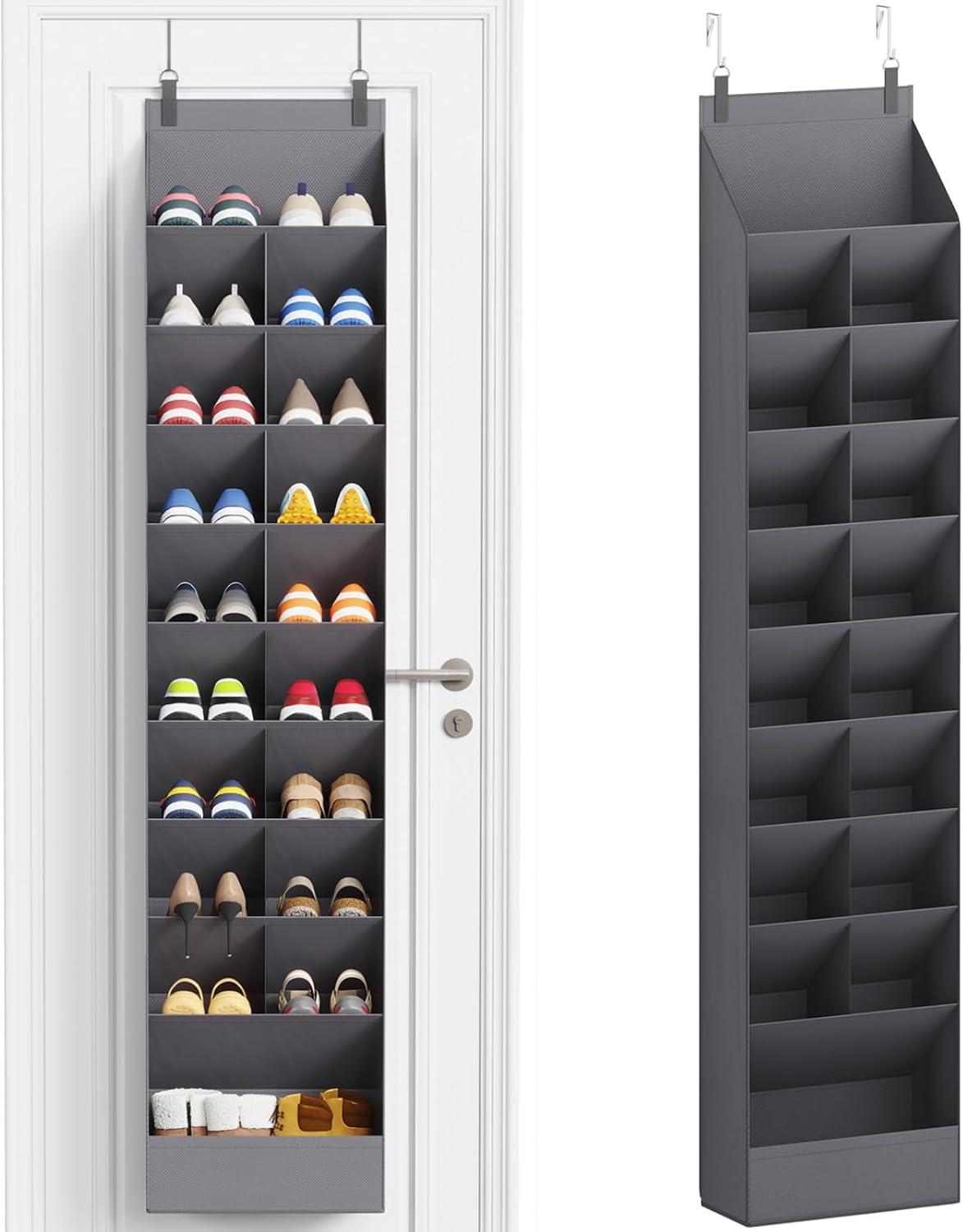 imageLifewit 6 Tier Over the Door Shoe Organizer with 11 Large Deep Pockets Fabric Hanging Shoes Shelf for Closet Dorm Storage Fit Up to 12 Pair Shoe Rack Holder for Sneakers Boots GrayGray