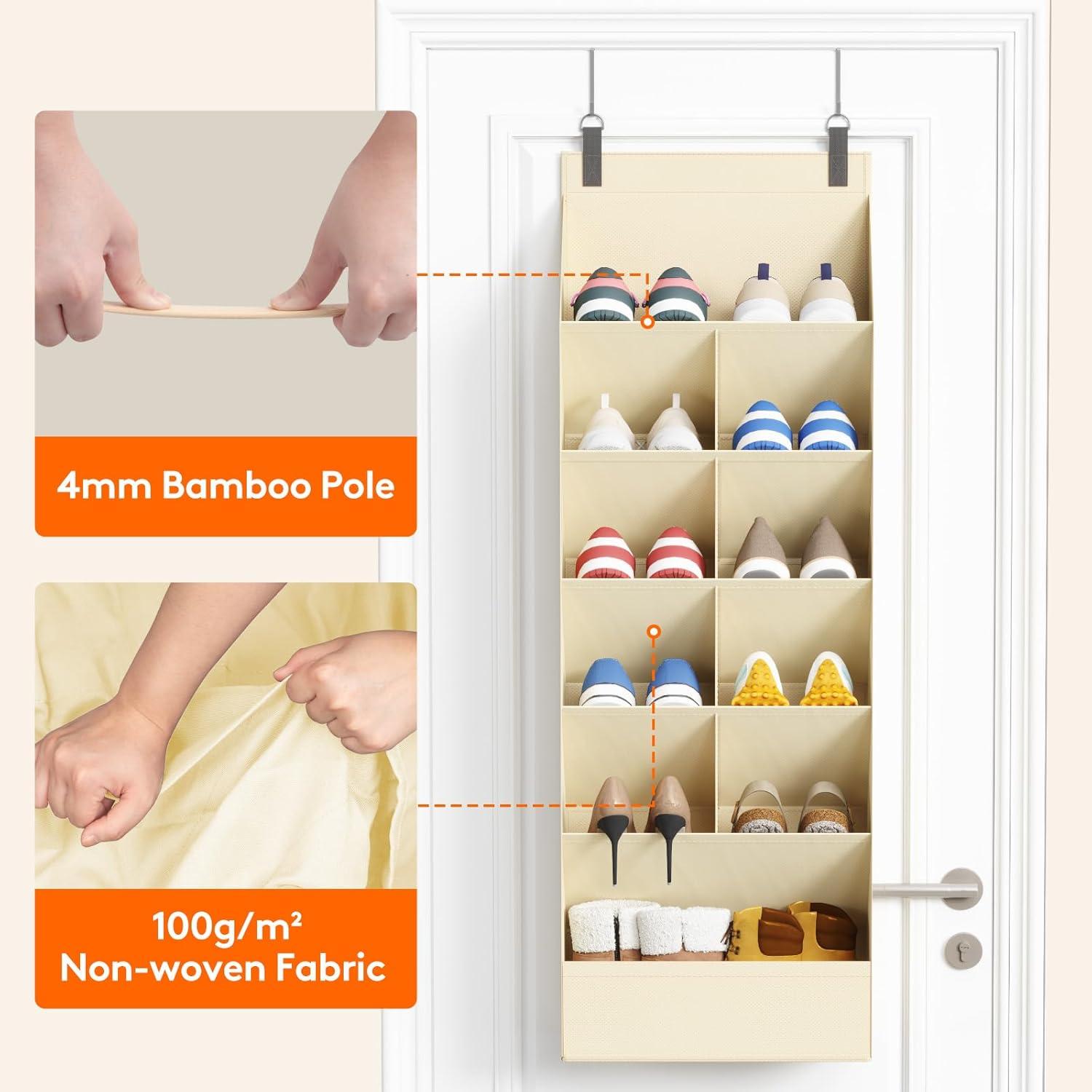 imageLifewit 6 Tier Over the Door Shoe Organizer with 11 Large Deep Pockets Fabric Hanging Shoes Shelf for Closet Dorm Storage Fit Up to 12 Pair Shoe Rack Holder for Sneakers Boots GrayBeige