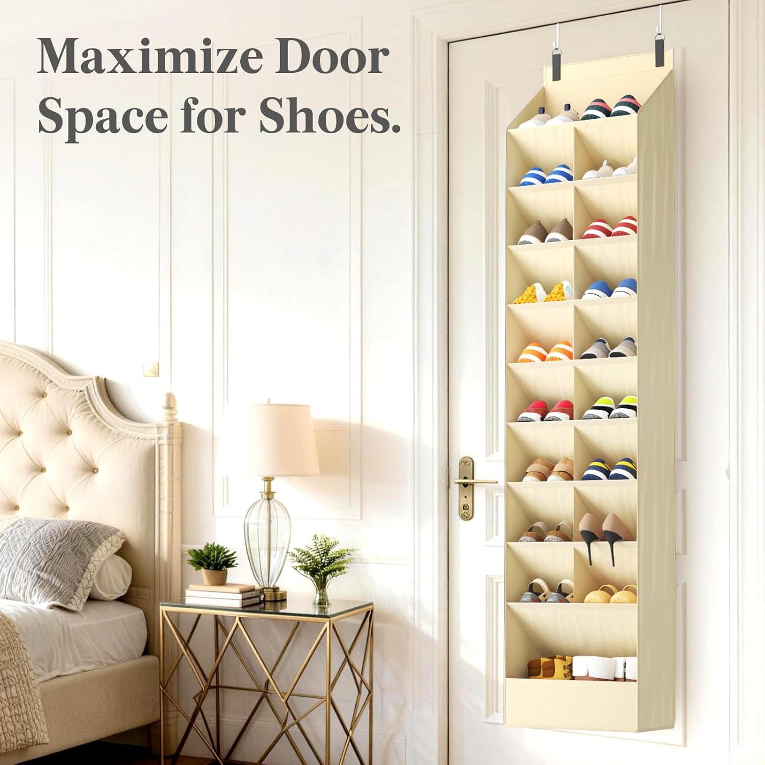 imageLifewit 6 Tier Over the Door Shoe Organizer with 11 Large Deep Pockets Fabric Hanging Shoes Shelf for Closet Dorm Storage Fit Up to 12 Pair Shoe Rack Holder for Sneakers Boots GrayBeige