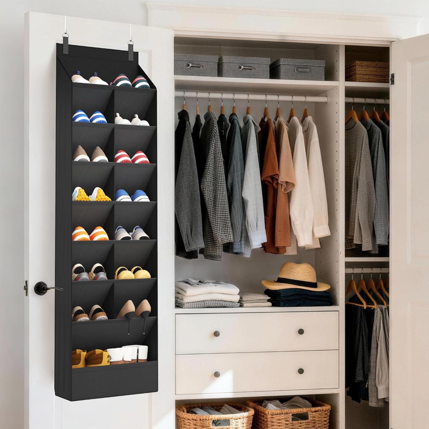 imageLifewit 6 Tier Over the Door Shoe Organizer with 11 Large Deep Pockets Fabric Hanging Shoes Shelf for Closet Dorm Storage Fit Up to 12 Pair Shoe Rack Holder for Sneakers Boots GrayBlack