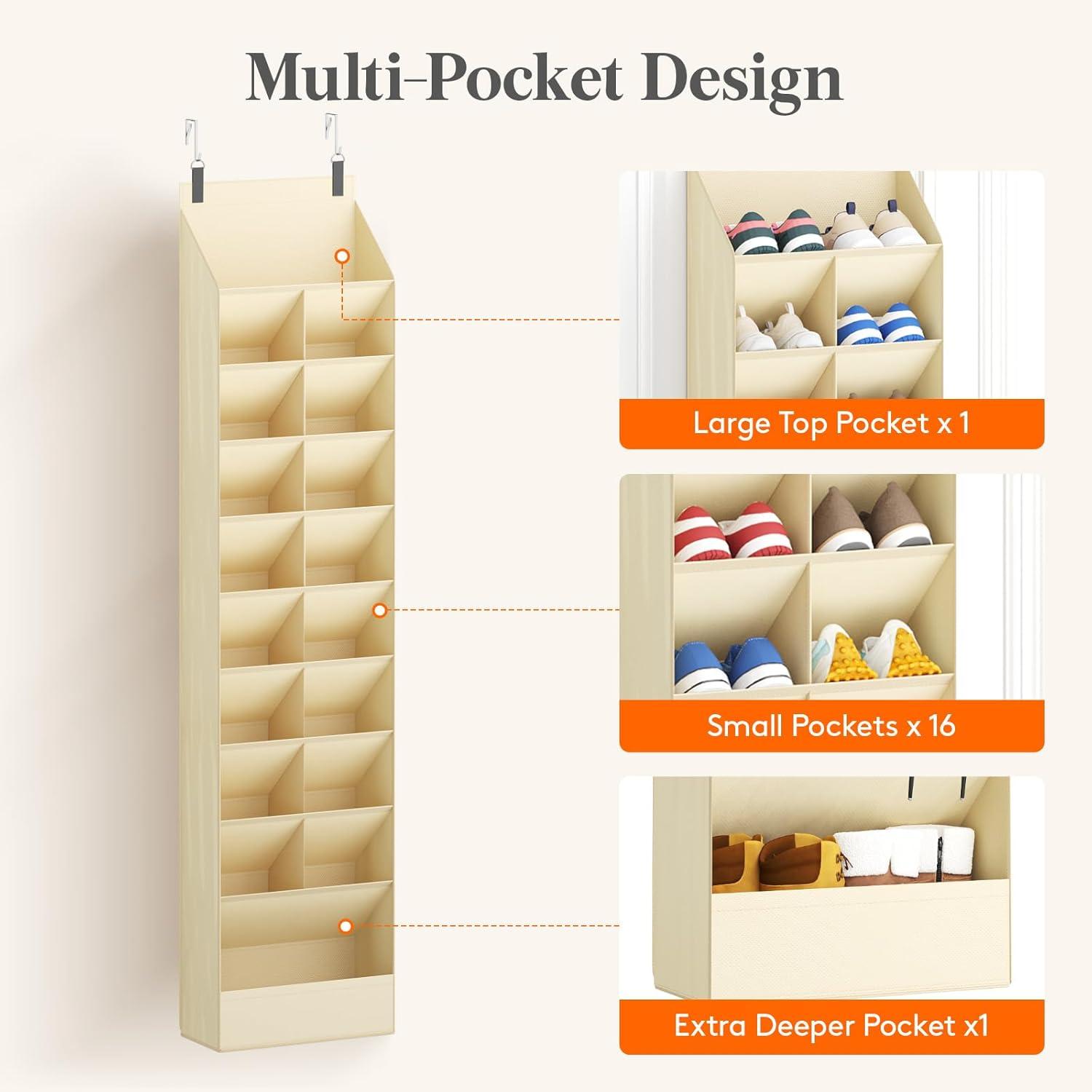 imageLifewit 6 Tier Over the Door Shoe Organizer with 11 Large Deep Pockets Fabric Hanging Shoes Shelf for Closet Dorm Storage Fit Up to 12 Pair Shoe Rack Holder for Sneakers Boots GrayBeige