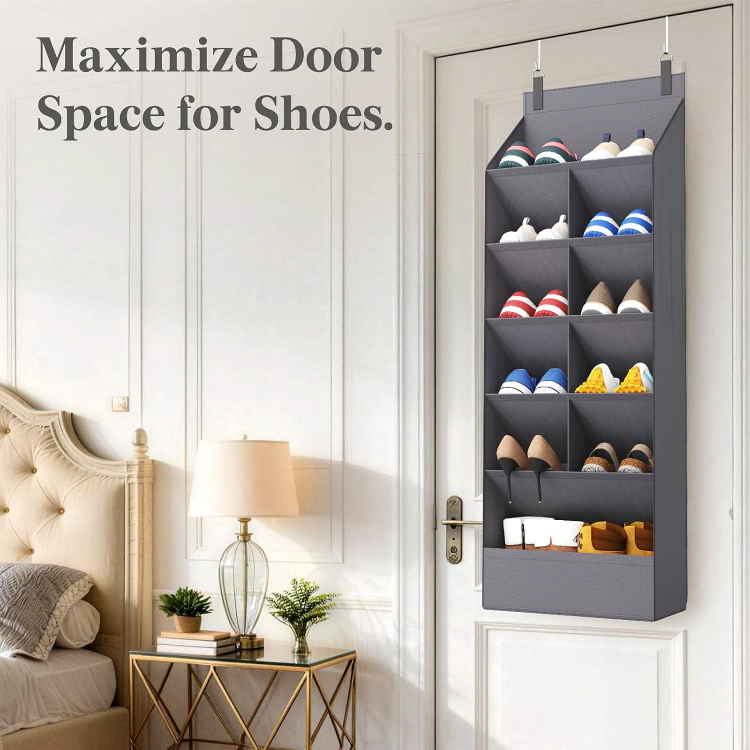 imageLifewit 6 Tier Over the Door Shoe Organizer with 11 Large Deep Pockets Fabric Hanging Shoes Shelf for Closet Dorm Storage Fit Up to 12 Pair Shoe Rack Holder for Sneakers Boots GrayGray
