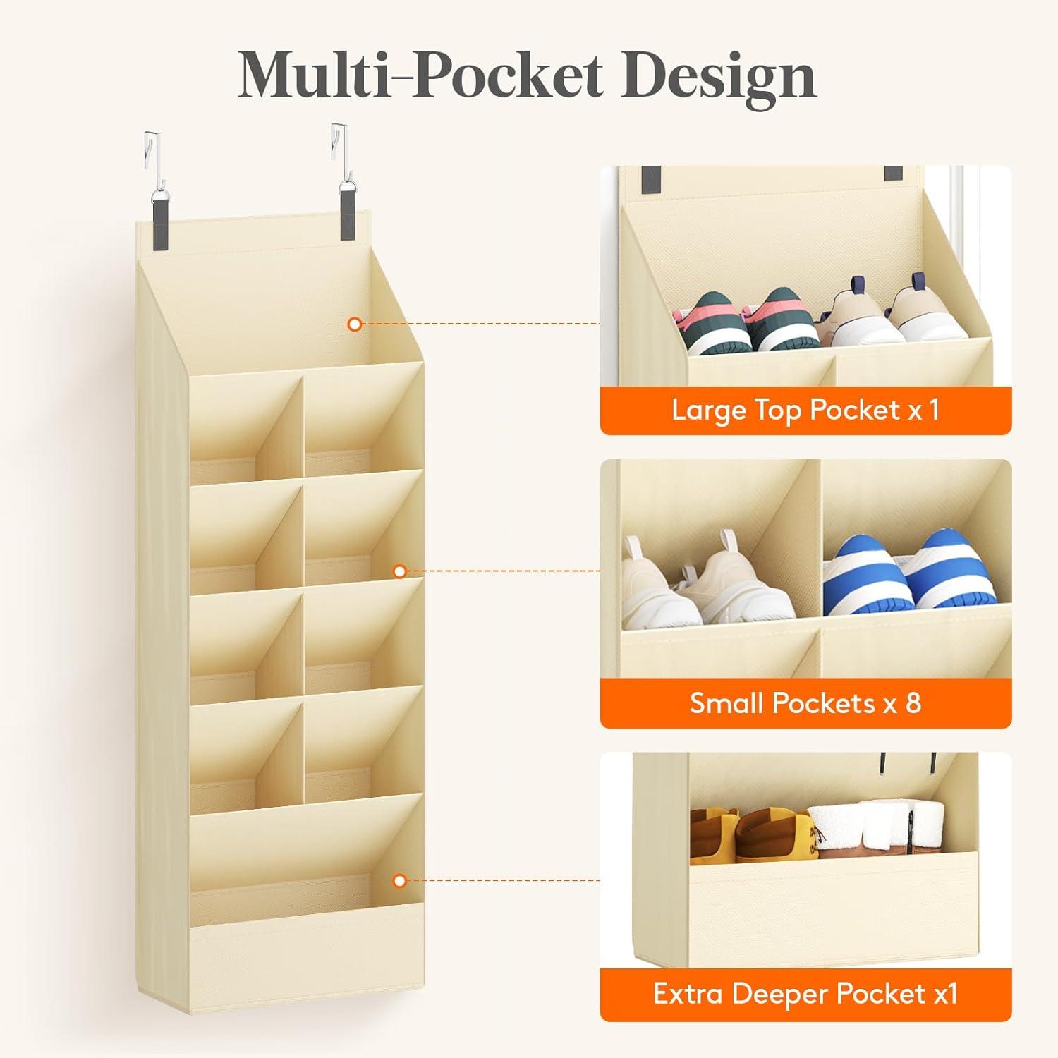 imageLifewit 6 Tier Over the Door Shoe Organizer with 11 Large Deep Pockets Fabric Hanging Shoes Shelf for Closet Dorm Storage Fit Up to 12 Pair Shoe Rack Holder for Sneakers Boots GrayBeige