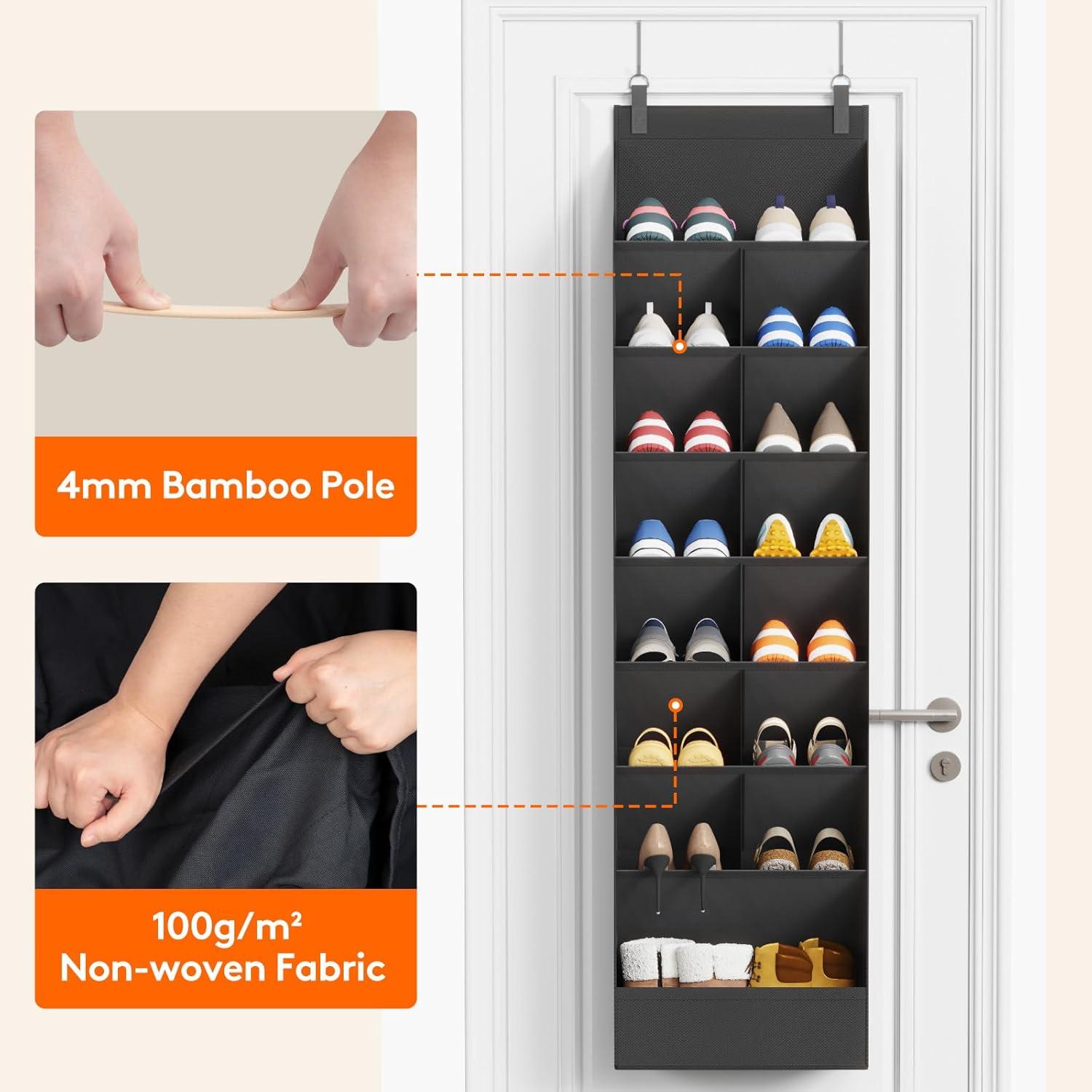 imageLifewit 6 Tier Over the Door Shoe Organizer with 11 Large Deep Pockets Fabric Hanging Shoes Shelf for Closet Dorm Storage Fit Up to 12 Pair Shoe Rack Holder for Sneakers Boots GrayBlack