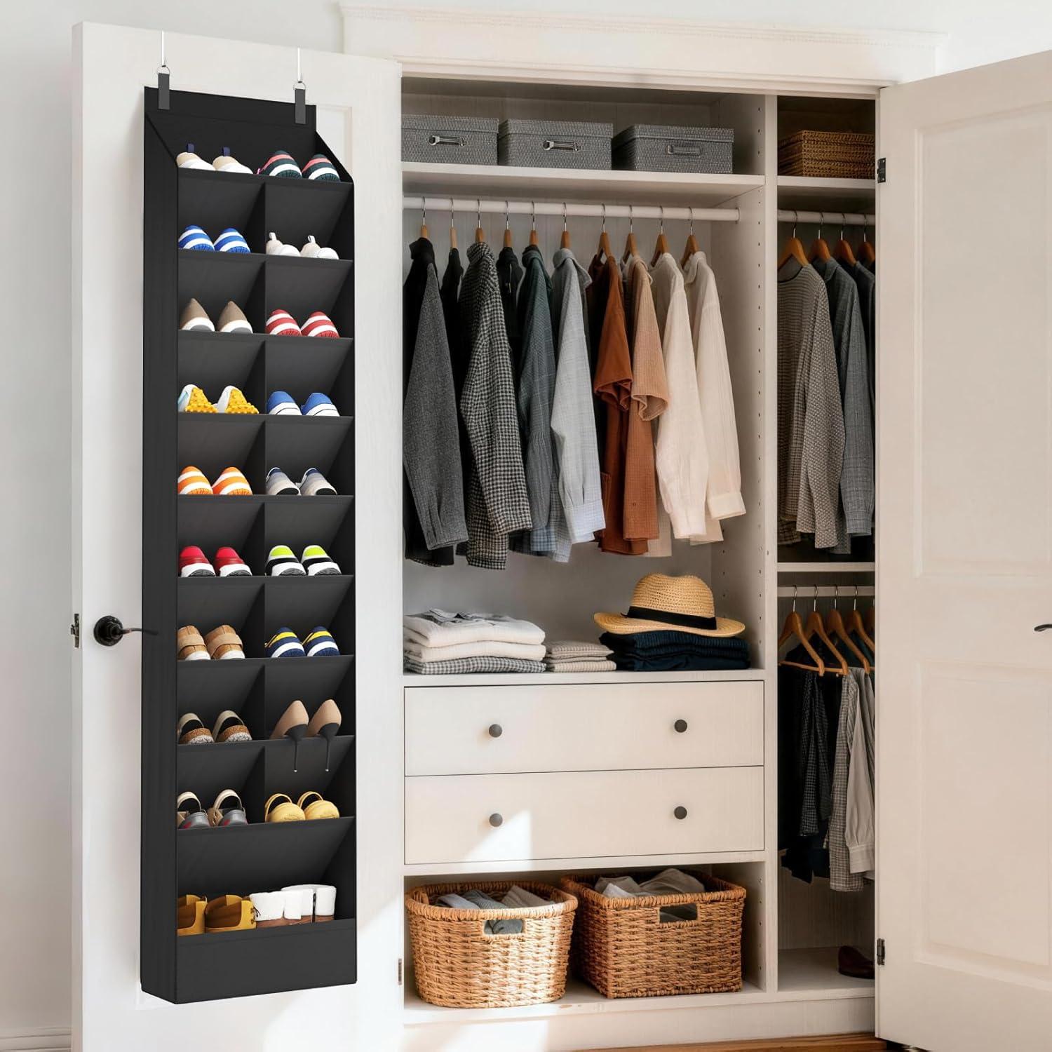 imageLifewit 6 Tier Over the Door Shoe Organizer with 11 Large Deep Pockets Fabric Hanging Shoes Shelf for Closet Dorm Storage Fit Up to 12 Pair Shoe Rack Holder for Sneakers Boots GrayBlack
