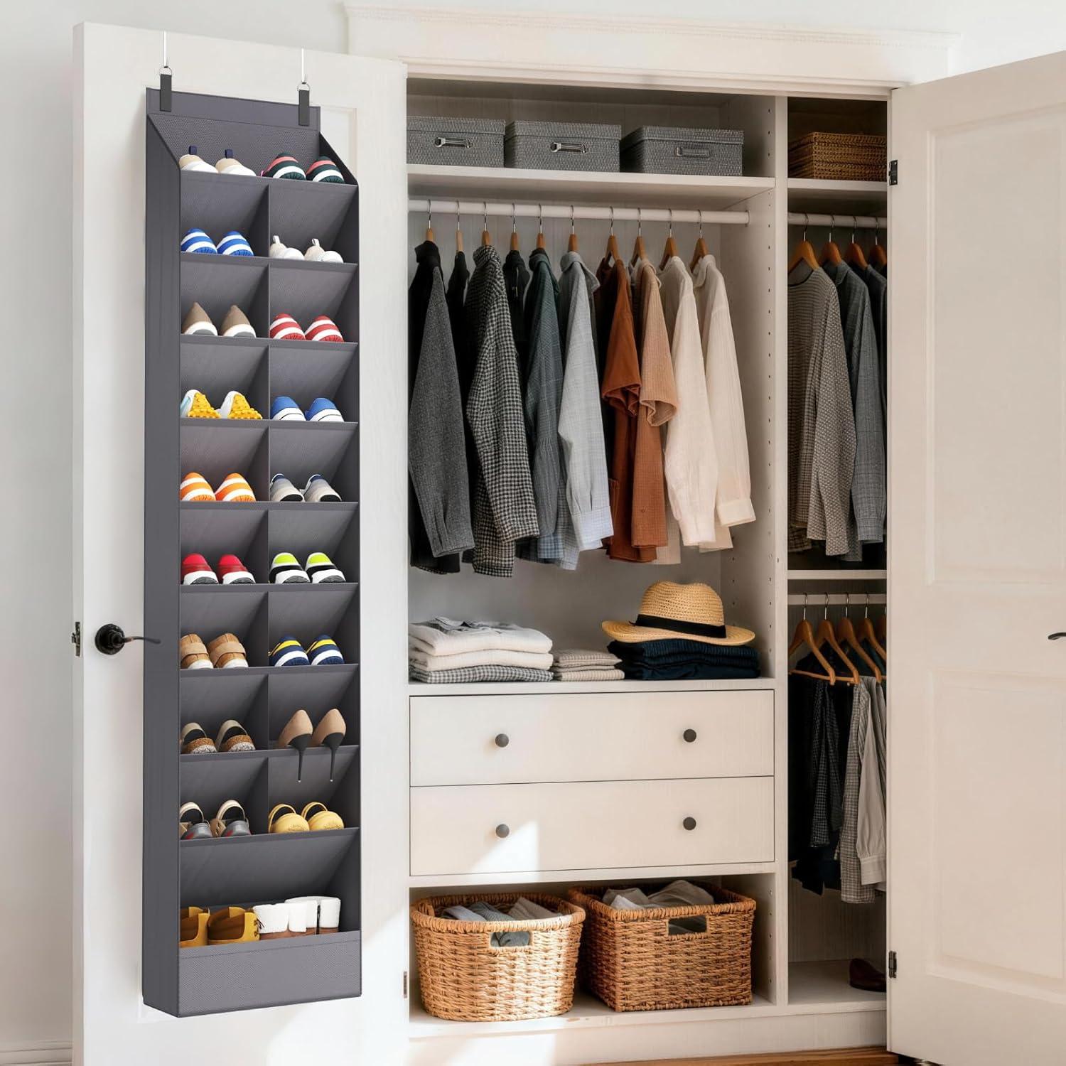 imageLifewit 6 Tier Over the Door Shoe Organizer with 11 Large Deep Pockets Fabric Hanging Shoes Shelf for Closet Dorm Storage Fit Up to 12 Pair Shoe Rack Holder for Sneakers Boots GrayGray
