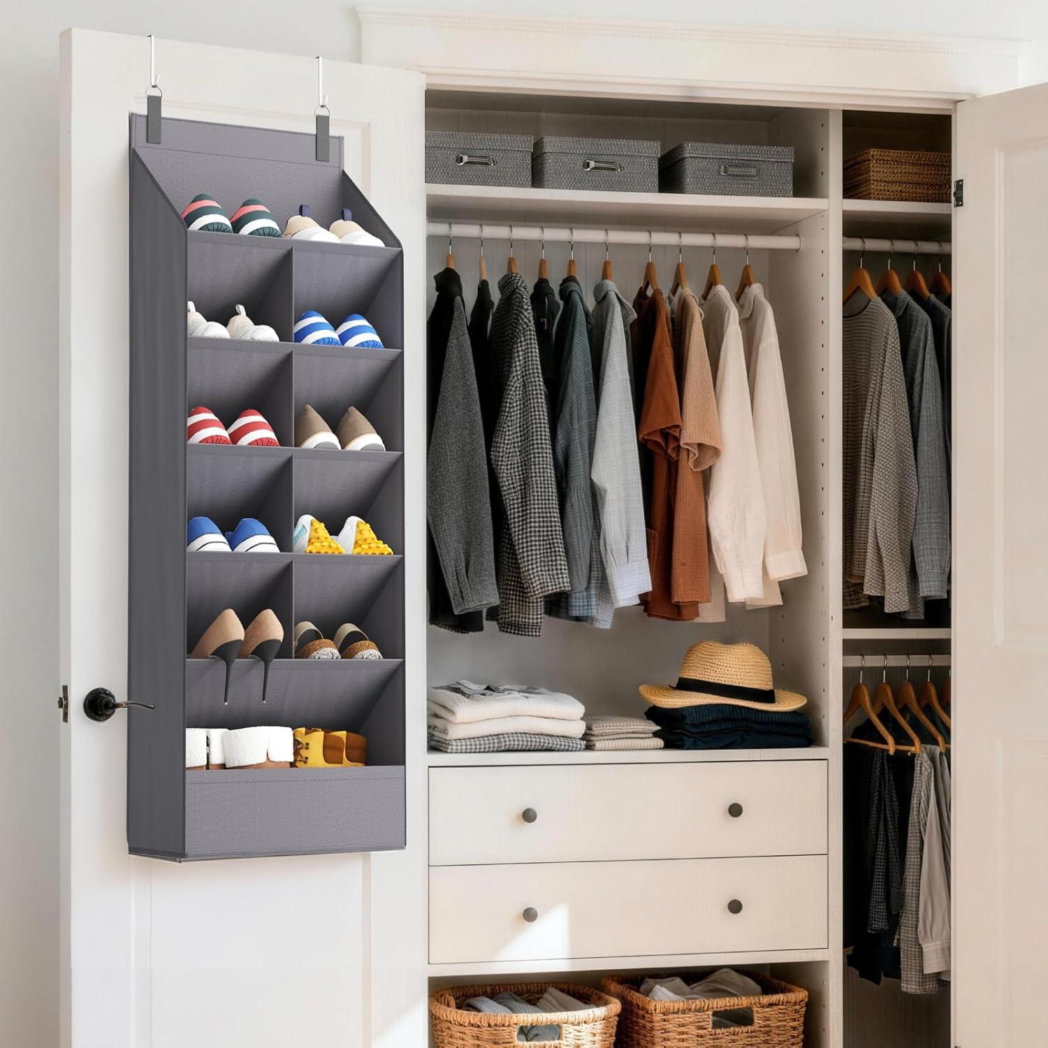 imageLifewit 6 Tier Over the Door Shoe Organizer with 11 Large Deep Pockets Fabric Hanging Shoes Shelf for Closet Dorm Storage Fit Up to 12 Pair Shoe Rack Holder for Sneakers Boots GrayGray