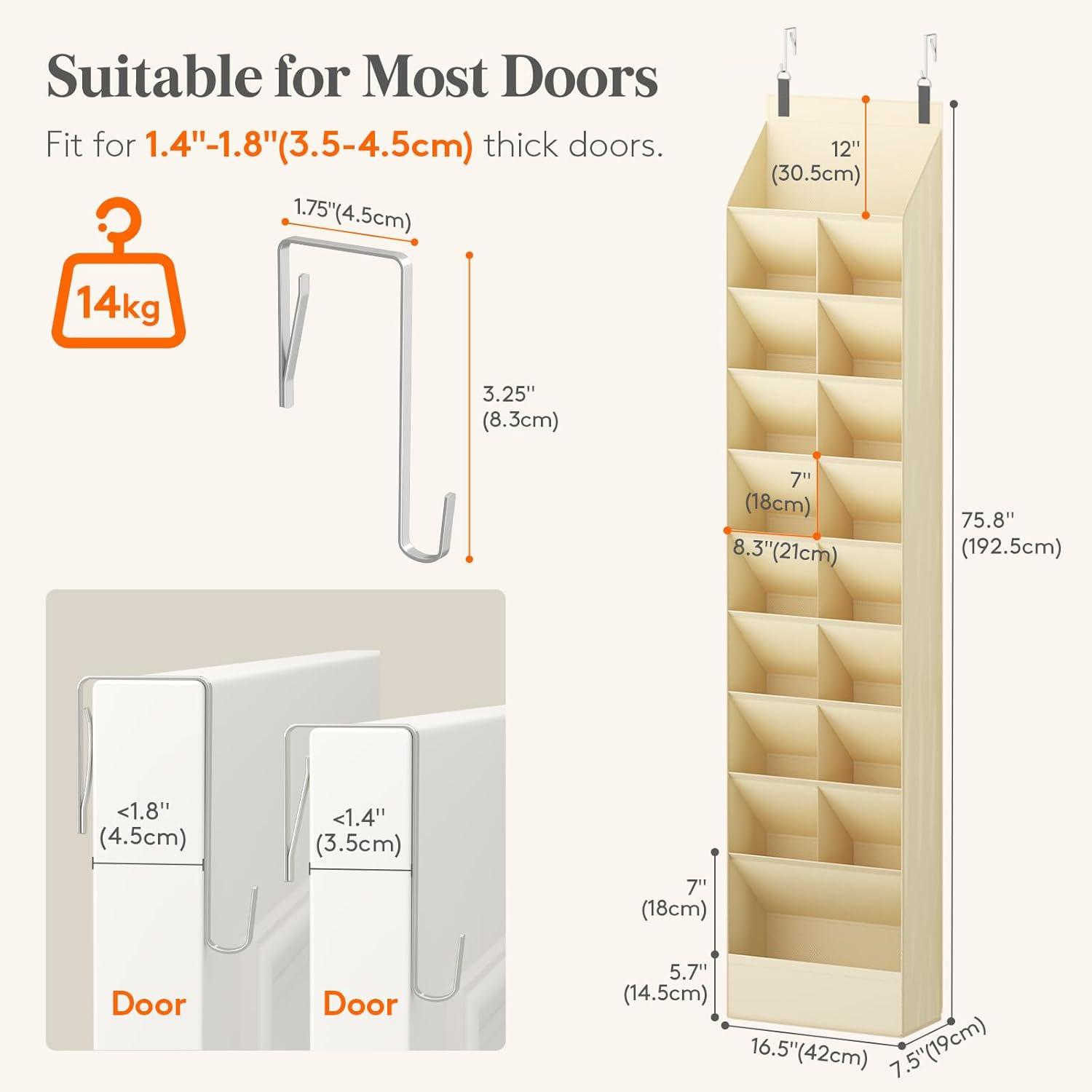 imageLifewit 6 Tier Over the Door Shoe Organizer with 11 Large Deep Pockets Fabric Hanging Shoes Shelf for Closet Dorm Storage Fit Up to 12 Pair Shoe Rack Holder for Sneakers Boots GrayBeige