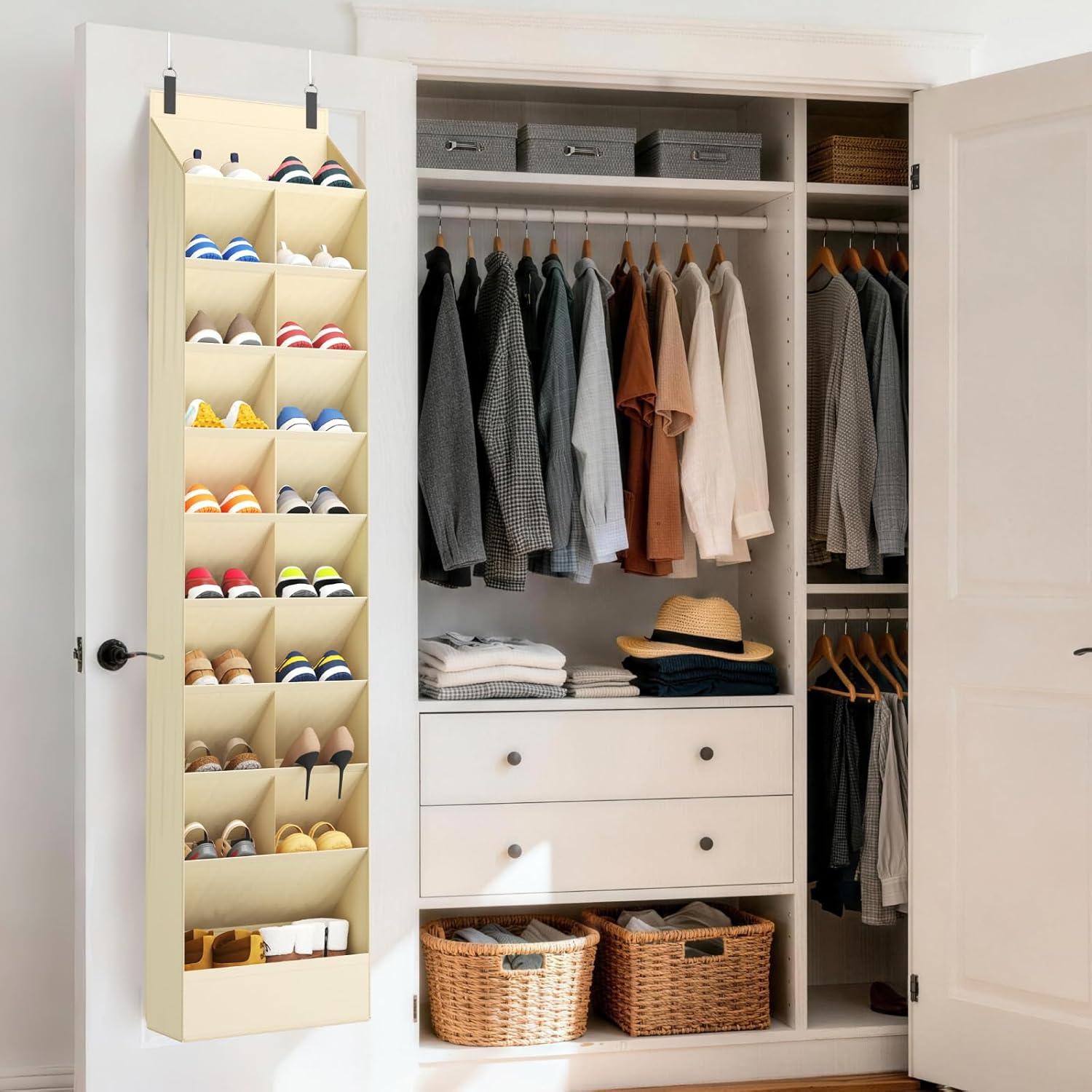 imageLifewit 6 Tier Over the Door Shoe Organizer with 11 Large Deep Pockets Fabric Hanging Shoes Shelf for Closet Dorm Storage Fit Up to 12 Pair Shoe Rack Holder for Sneakers Boots GrayBeige