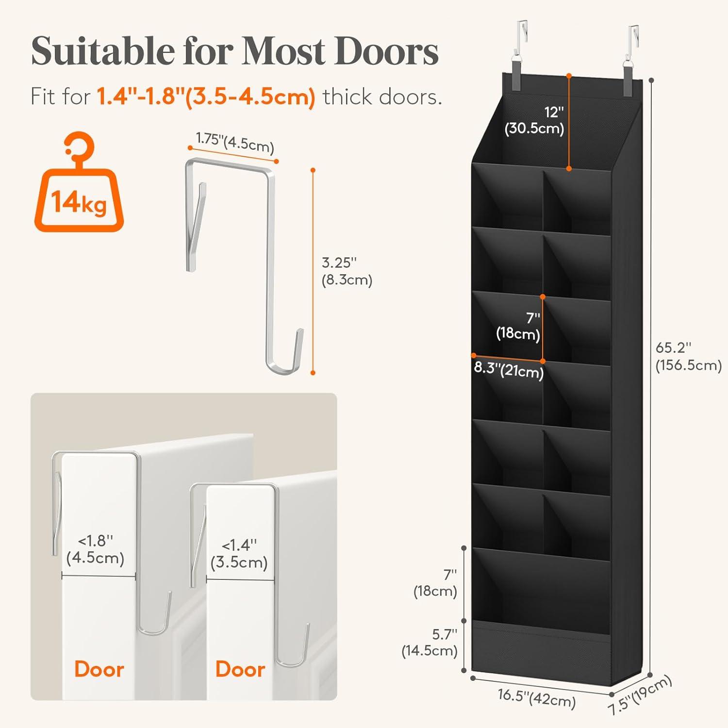 imageLifewit 6 Tier Over the Door Shoe Organizer with 11 Large Deep Pockets Fabric Hanging Shoes Shelf for Closet Dorm Storage Fit Up to 12 Pair Shoe Rack Holder for Sneakers Boots GrayBlack