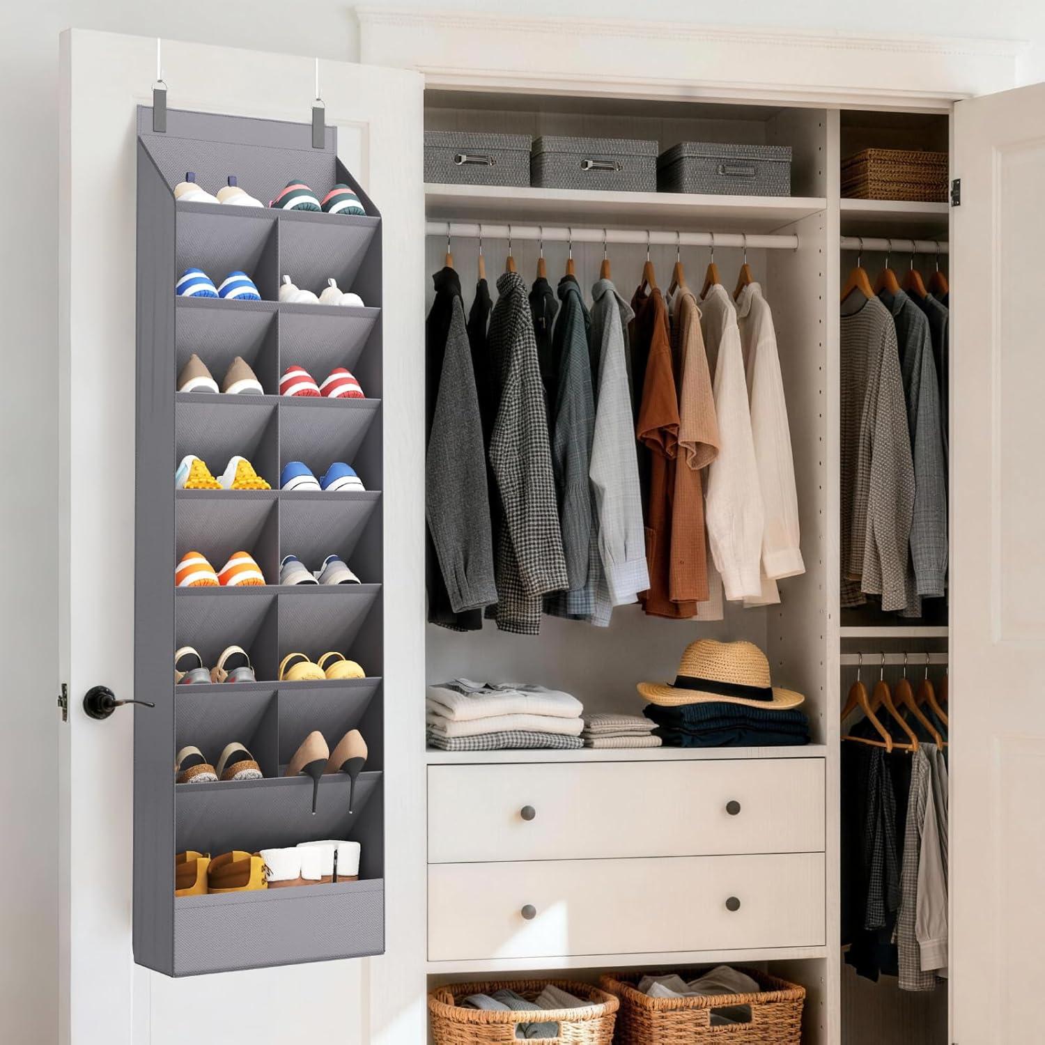 imageLifewit 6 Tier Over the Door Shoe Organizer with 11 Large Deep Pockets Fabric Hanging Shoes Shelf for Closet Dorm Storage Fit Up to 12 Pair Shoe Rack Holder for Sneakers Boots GrayGray