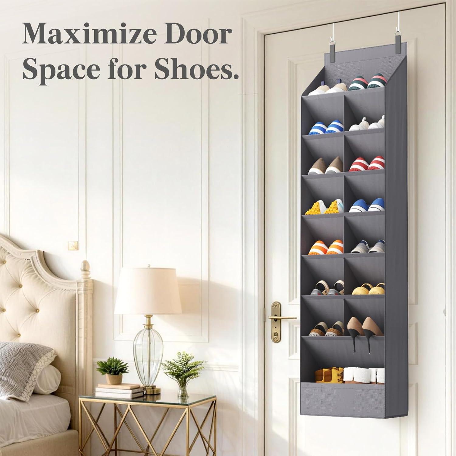 imageLifewit 6 Tier Over the Door Shoe Organizer with 11 Large Deep Pockets Fabric Hanging Shoes Shelf for Closet Dorm Storage Fit Up to 12 Pair Shoe Rack Holder for Sneakers Boots GrayGray