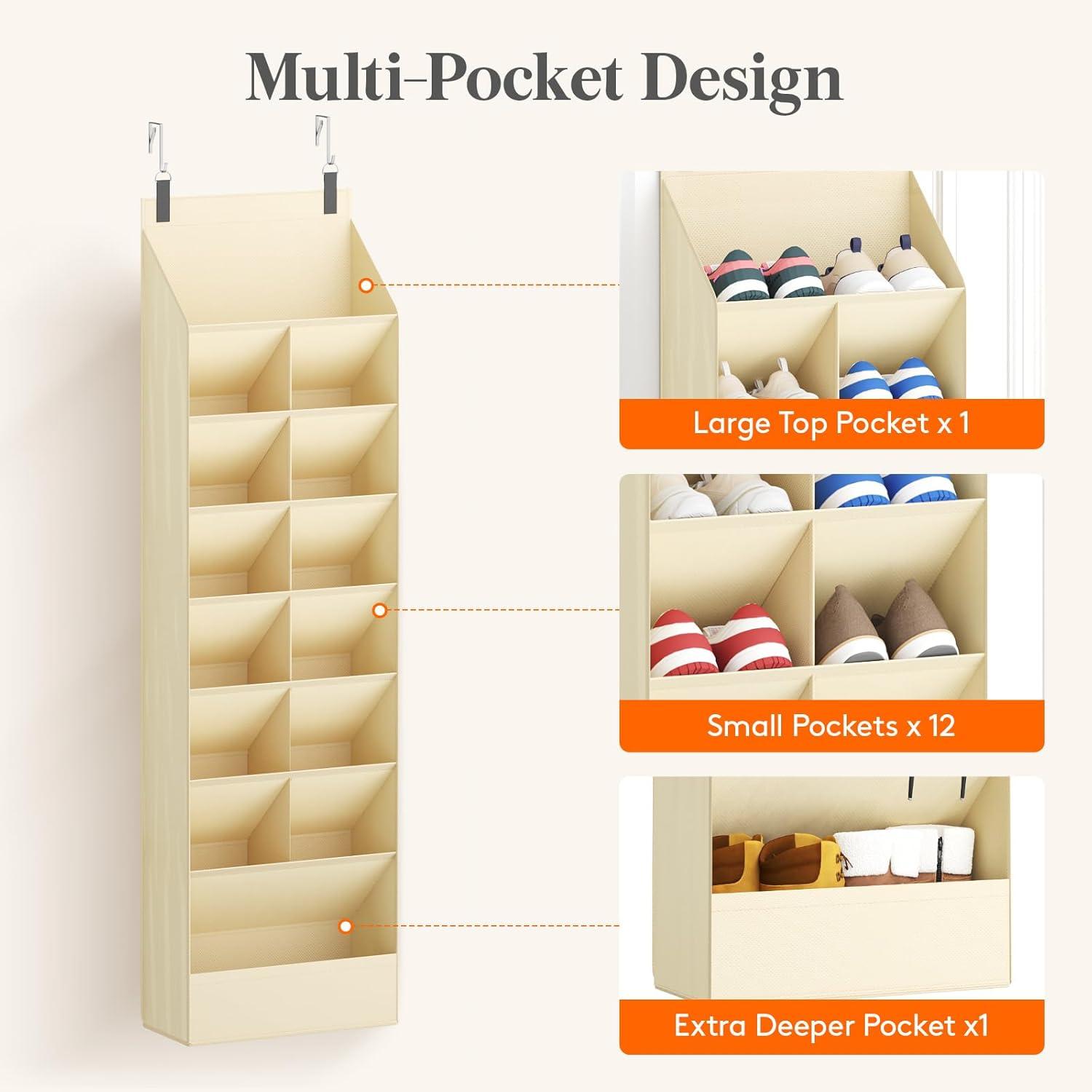 imageLifewit 6 Tier Over the Door Shoe Organizer with 11 Large Deep Pockets Fabric Hanging Shoes Shelf for Closet Dorm Storage Fit Up to 12 Pair Shoe Rack Holder for Sneakers Boots GrayBeige