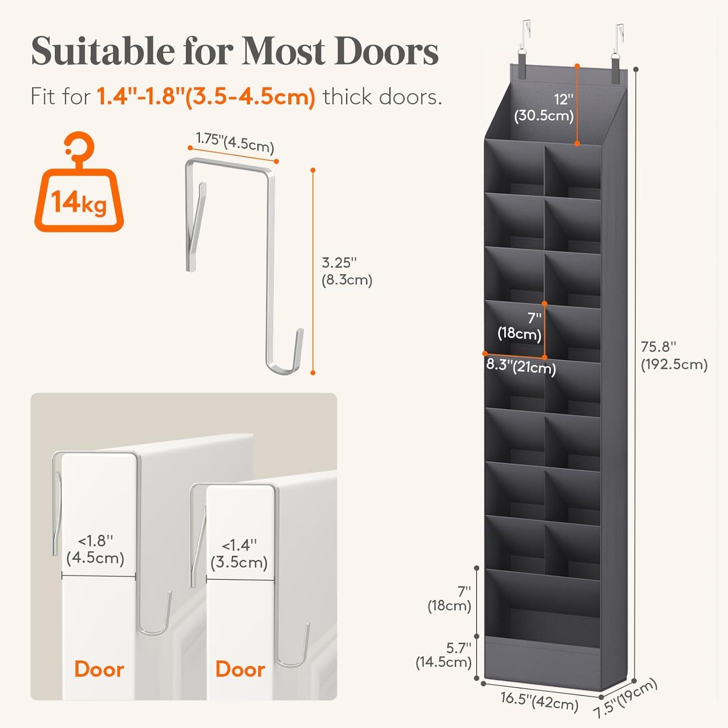 imageLifewit 6 Tier Over the Door Shoe Organizer with 11 Large Deep Pockets Fabric Hanging Shoes Shelf for Closet Dorm Storage Fit Up to 12 Pair Shoe Rack Holder for Sneakers Boots GrayGray