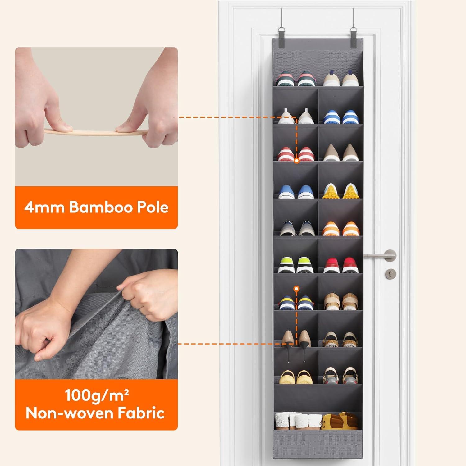 imageLifewit 6 Tier Over the Door Shoe Organizer with 11 Large Deep Pockets Fabric Hanging Shoes Shelf for Closet Dorm Storage Fit Up to 12 Pair Shoe Rack Holder for Sneakers Boots GrayGray