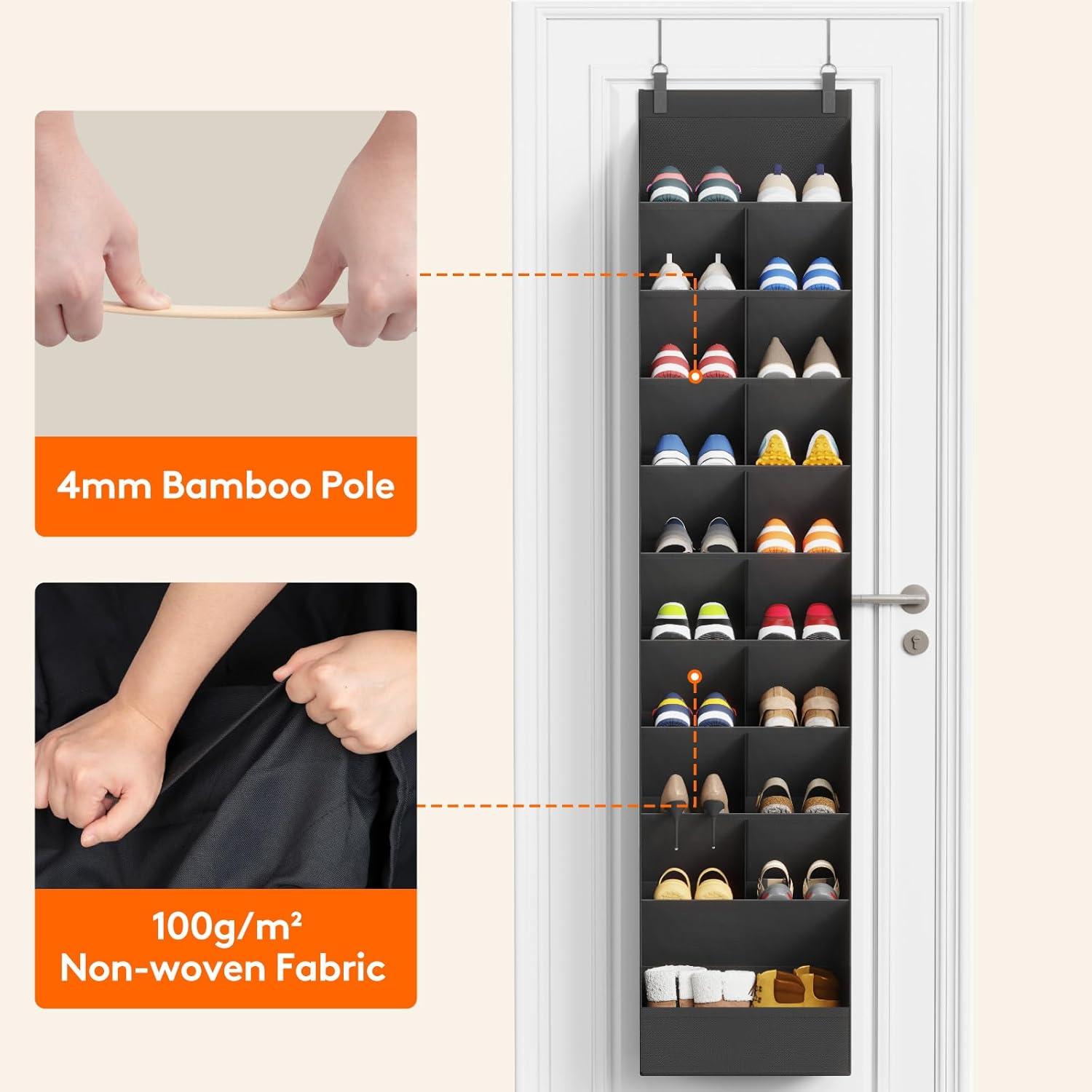 imageLifewit 6 Tier Over the Door Shoe Organizer with 11 Large Deep Pockets Fabric Hanging Shoes Shelf for Closet Dorm Storage Fit Up to 12 Pair Shoe Rack Holder for Sneakers Boots GrayBlack