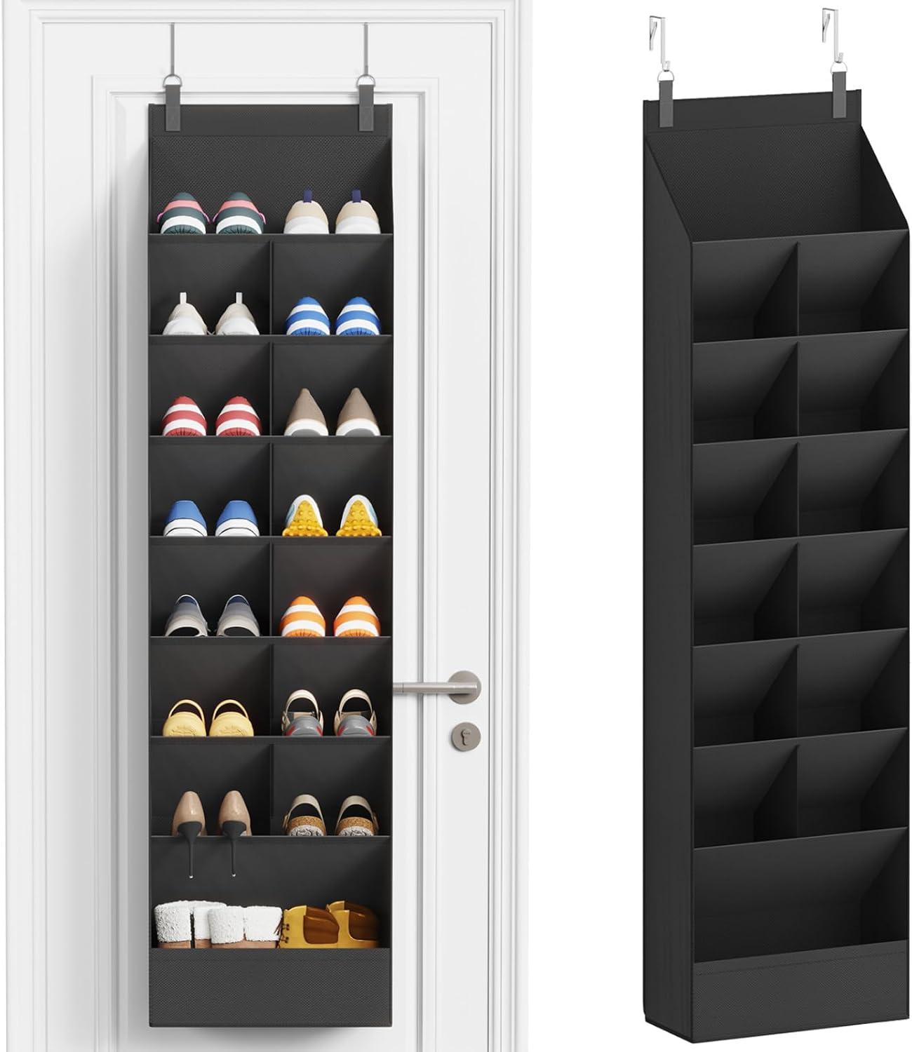 imageLifewit 6 Tier Over the Door Shoe Organizer with 11 Large Deep Pockets Fabric Hanging Shoes Shelf for Closet Dorm Storage Fit Up to 12 Pair Shoe Rack Holder for Sneakers Boots GrayBlack